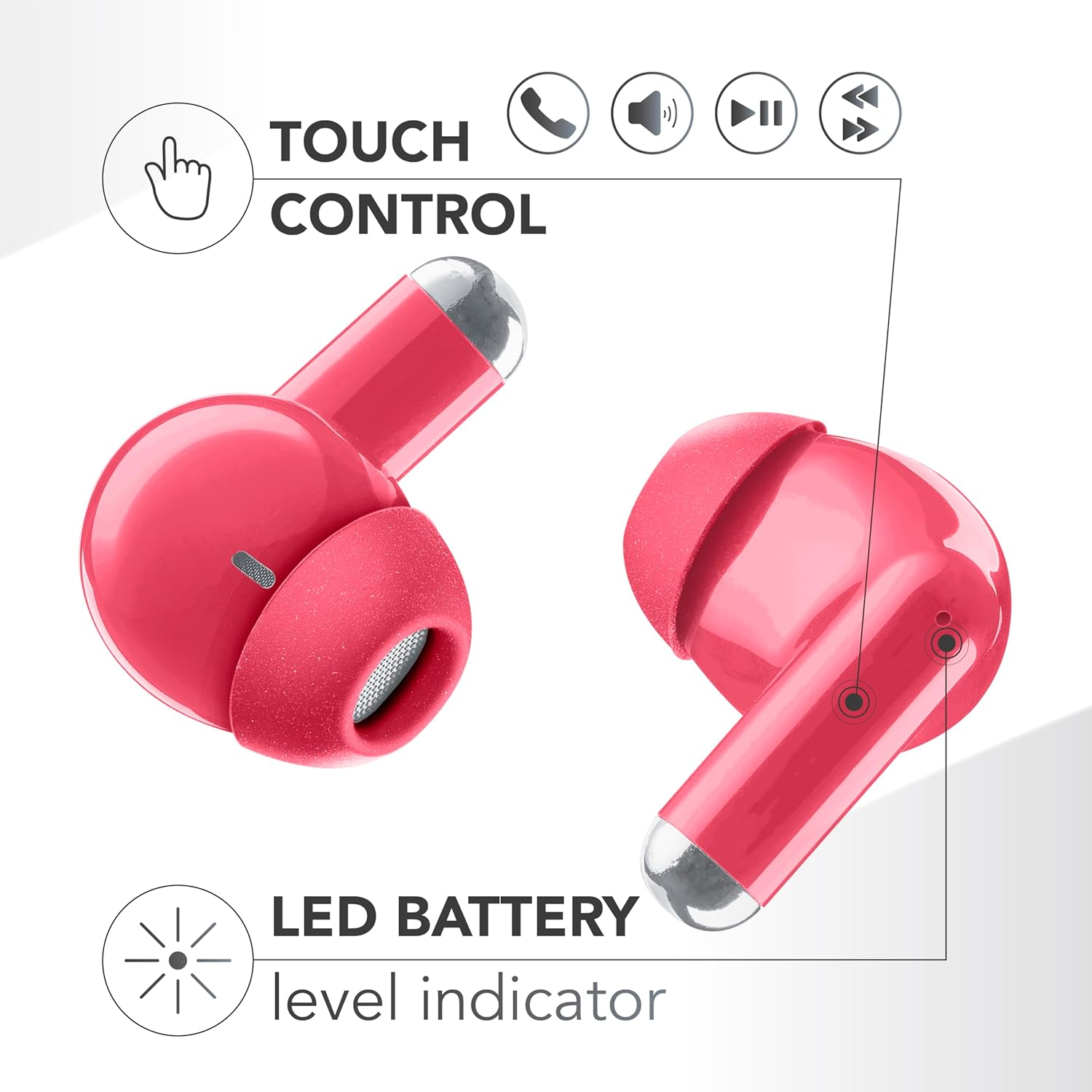 Music Sound Drift Bluetooth In-Ear Headphones Wireless with Compact Colorful Case, Auto Pairing, Touch Control, up to 22 Hours Playtime, Rose image number 5