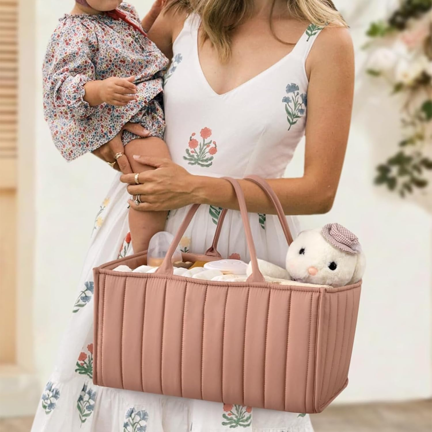 Nappy Caddy，Baby Diaper Caddy Organizer, Holds Wipes, Nappy Storage Basket, Portable Baby Organiser (Pink) image number 5