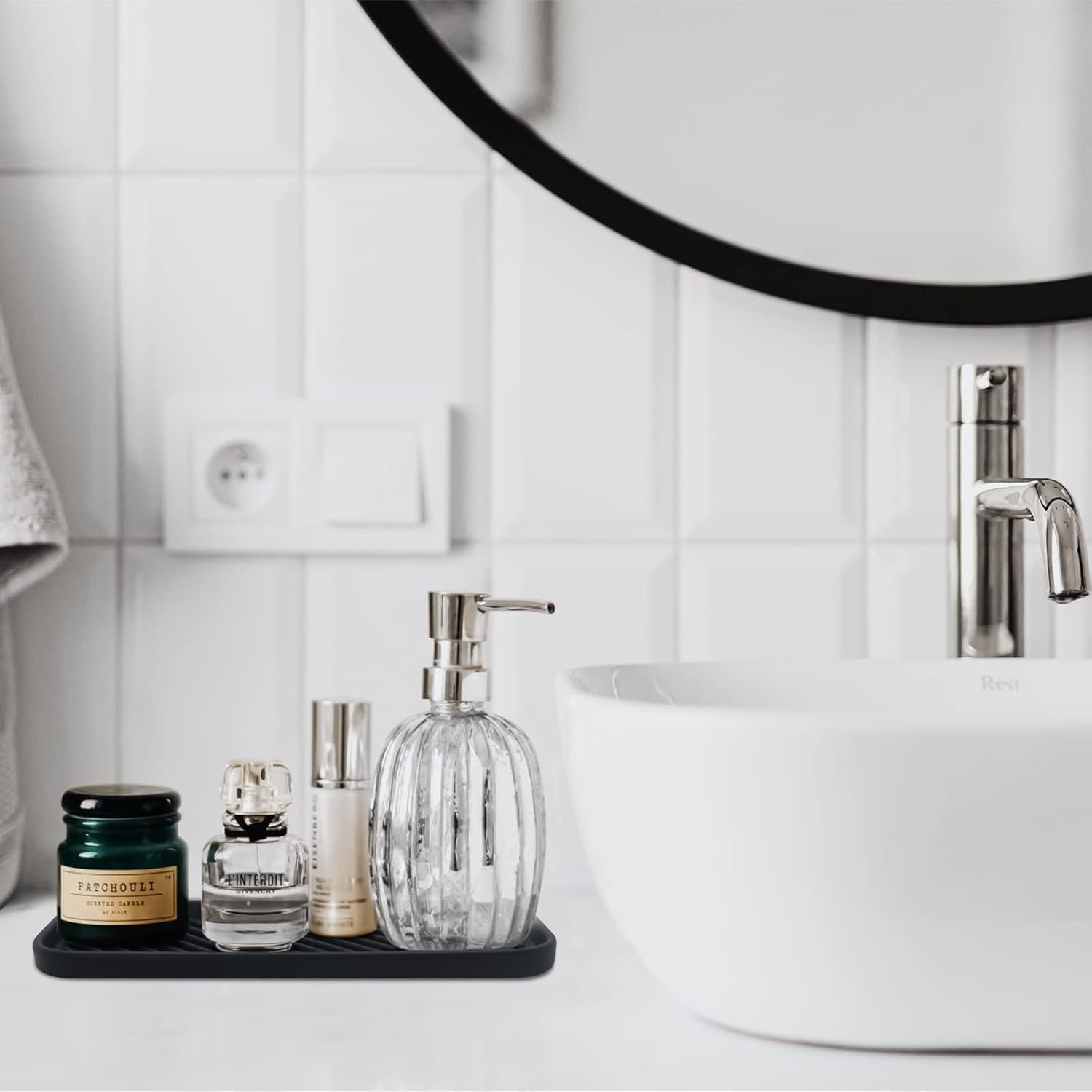 Hvovmve Silicone Organizer Tray, Soap and Sponge Holder for Kitchen Sink, Bathroom - Storage Tray for Dish Brush, Soap Dispenser, Dishwashing Accessories- 2 Pack Black - Black image number 5