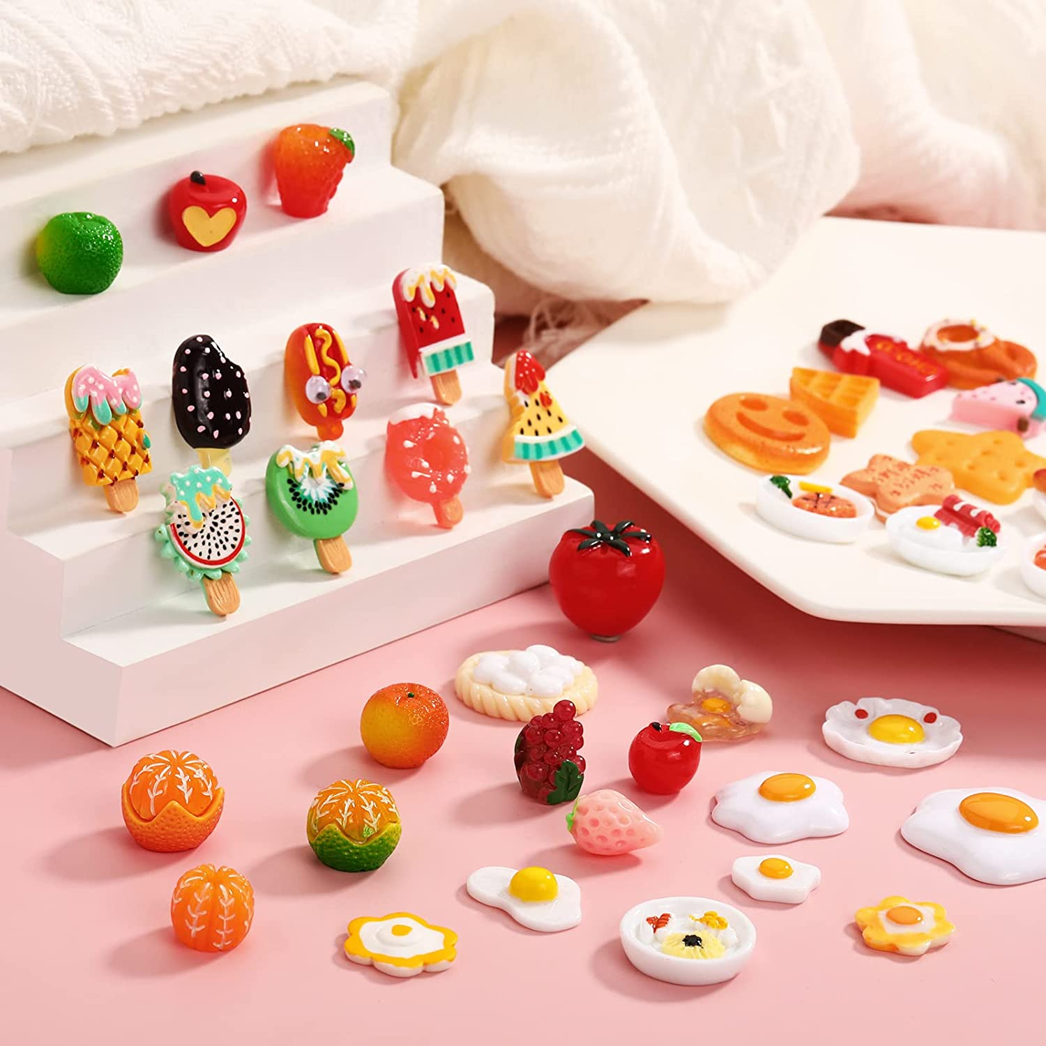 Skylety 180 Pieces Miniature Food Drinks Toys Mixed Resin Foods Dollhouse Kitchen Play Food Mini Food Toy Set for Adults Teenagers Pretend Cooking Game Doll House Decoration image number 1