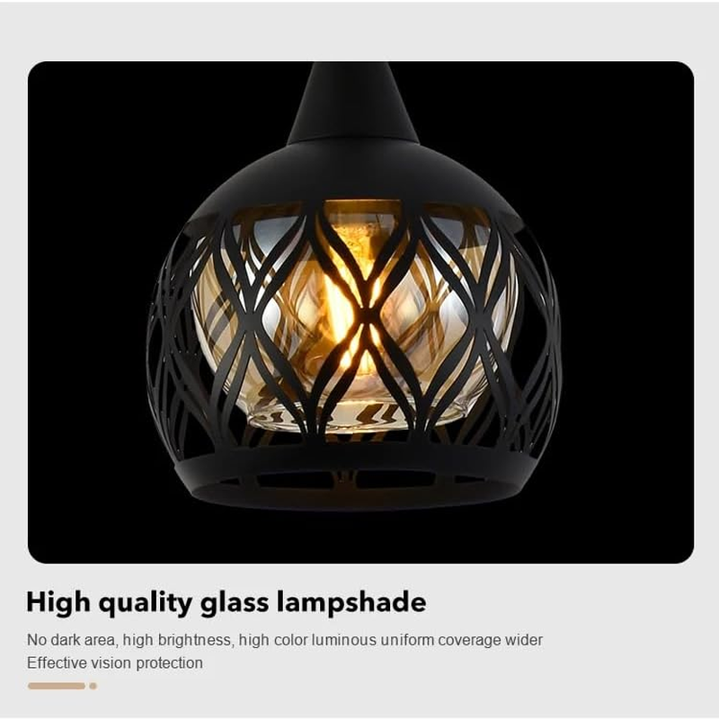Pendant Lighting Black Chandelier Iron Glass Ceiling Hanging Lamp for Dinging Room, Living Room,Kitchen image number 2