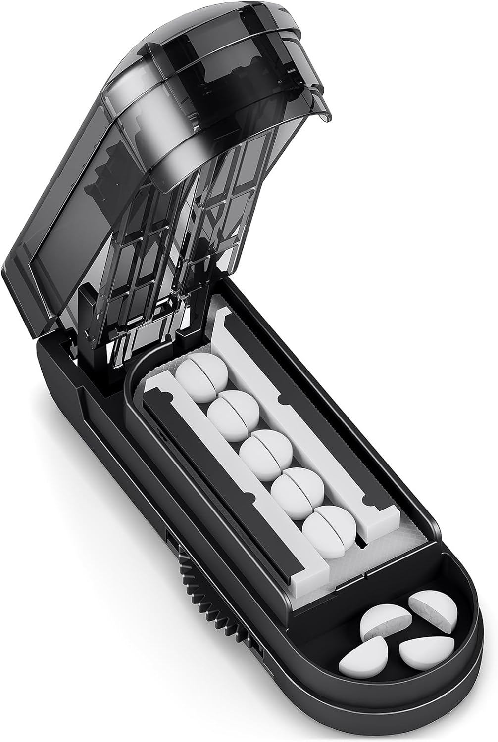 DEPAD Multiple Pill Cutter for Small Pills, Adjustable Splitter Multi Tablets with Accurate Alignment, Stainless Steel Cutting Blade and Guard Black 1.0 Count