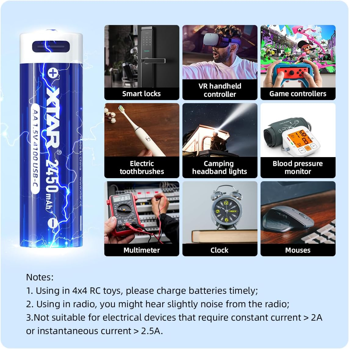 XTAR New 1.5V 4100Mwh USB-C Rechargeable AA Lithium Battery,With Low-Voltage Indicator (4-Pack) image number 1