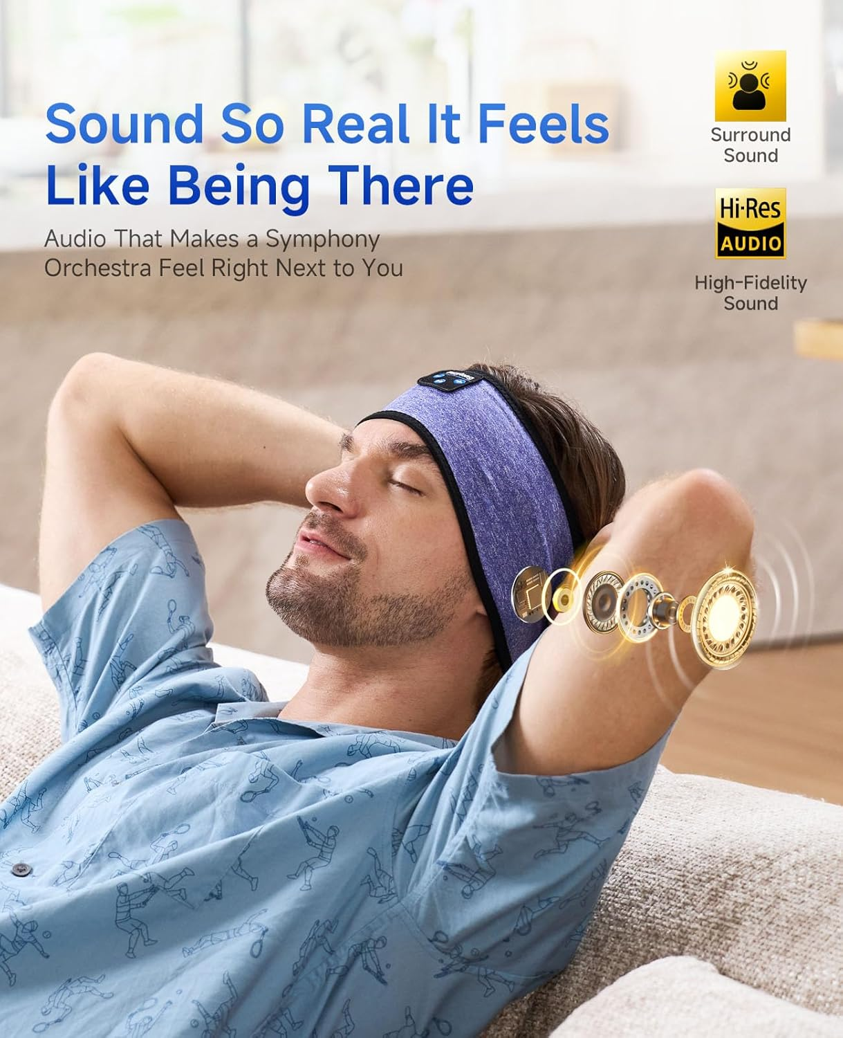 Sleep Headphones | Bluetooth 5.4 Headband | Wireless Earbuds Earphones Sweat Resistant with Ultra-Thin HD Stereo Speaker, Headphone Band for Side Sleepers Workout Running Tech Gadgets Unique Gifts image number 1