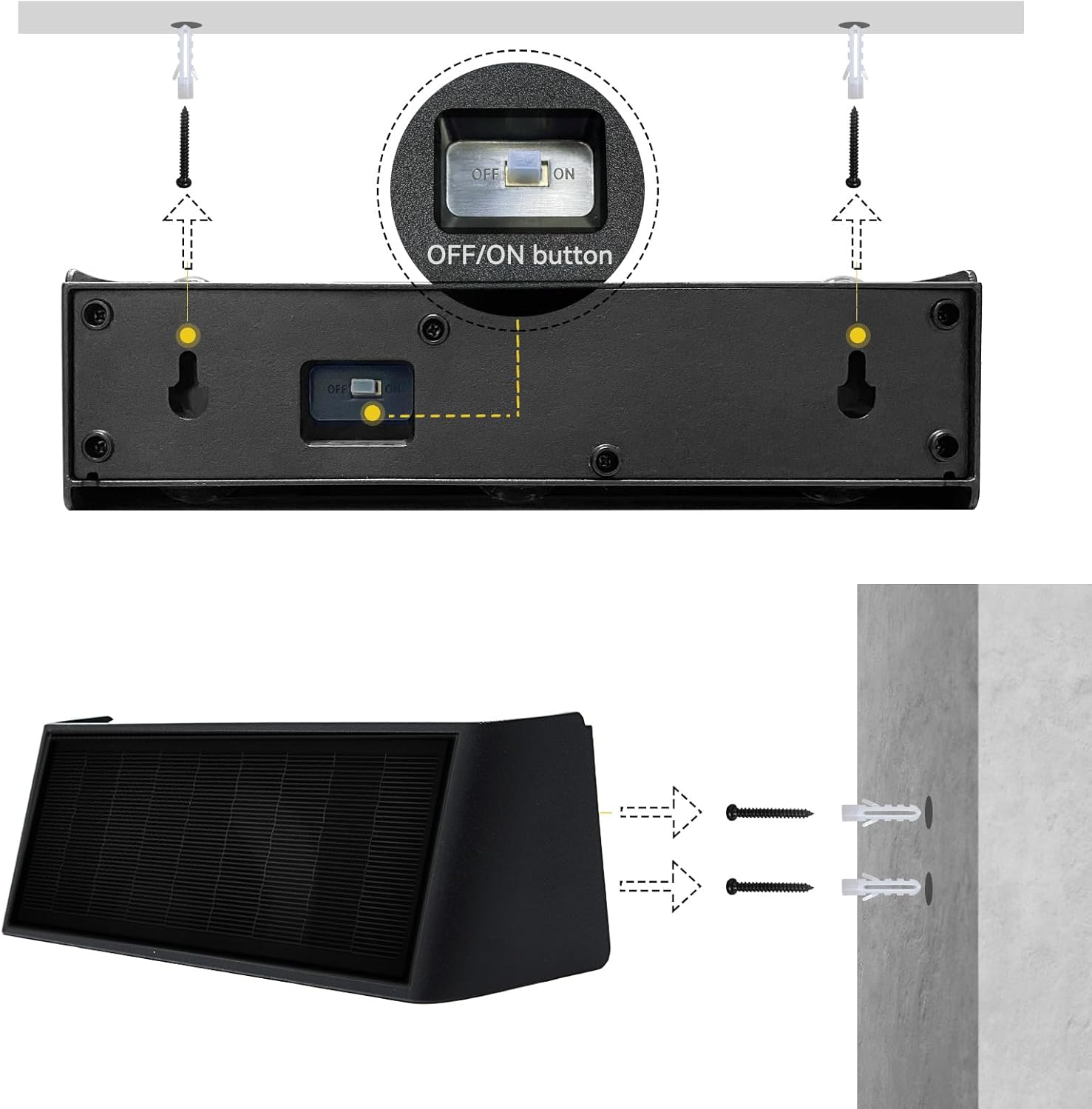 Solar Lights Outdoor Waterproof 3000K Warm Aluminum up and down Wall Sconce Dusk to Dawn 2PACK for Outside, Sign, Fence, Yard image number 2