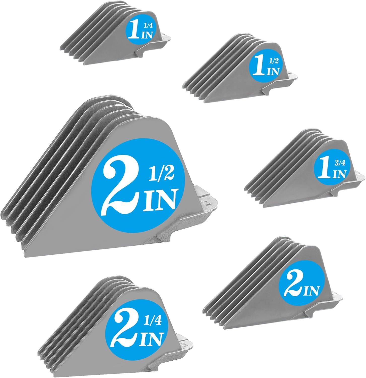 Clipper Guards for Wahl 10 12 14 16 18 20 Hair Clipper Guards 6Pcs Extra Long Clipper Guard Attachments 2.5 Inch Clipper Guides Multiple Sizes Universal 2.5", 2.25", 2", 1.75", 1.5", 1.25" (Blue)