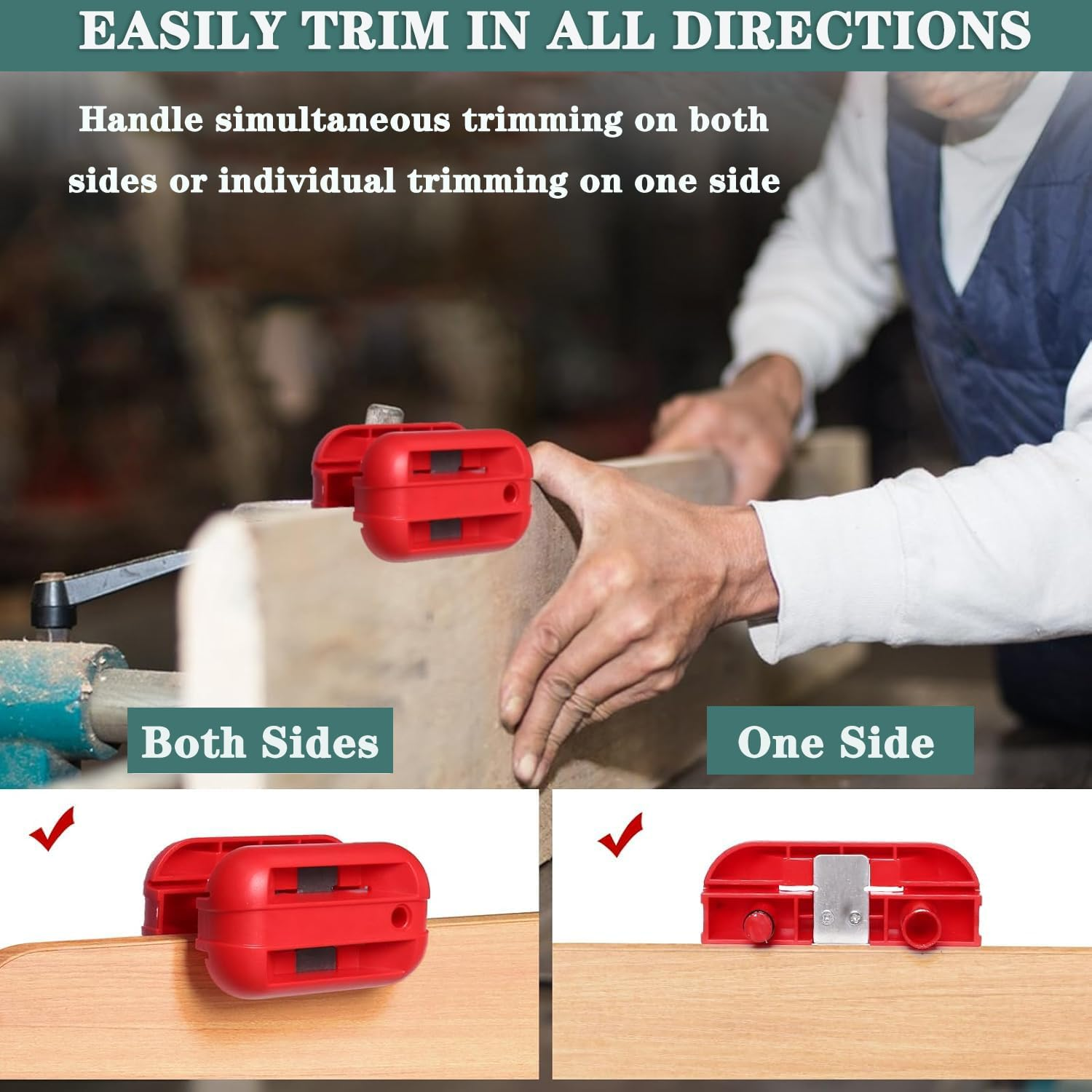 KEWAYO Woodworking Edge Banding Trimmer, Edge Trimmer Tool Wood Edge Trimmer Anti-Slip Edge Banding Tool Edge Banding Cutter for Woodworking Wood Veneer (Red) image number 5