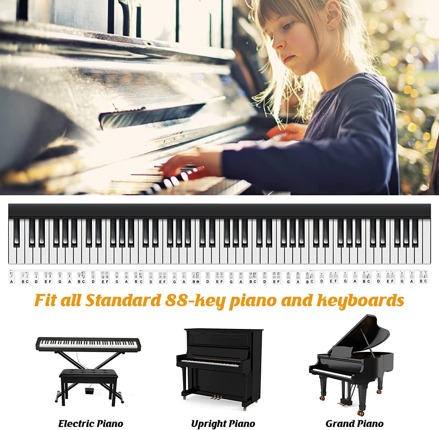 Piano Keyboard Stickers for 88 Key, Bold Large Full-Size Letter Piano Stickers for Learning, Removable and Reusable Silicone Piano Keyboard Letters, Notes Label for Beginners and Kids image number 5