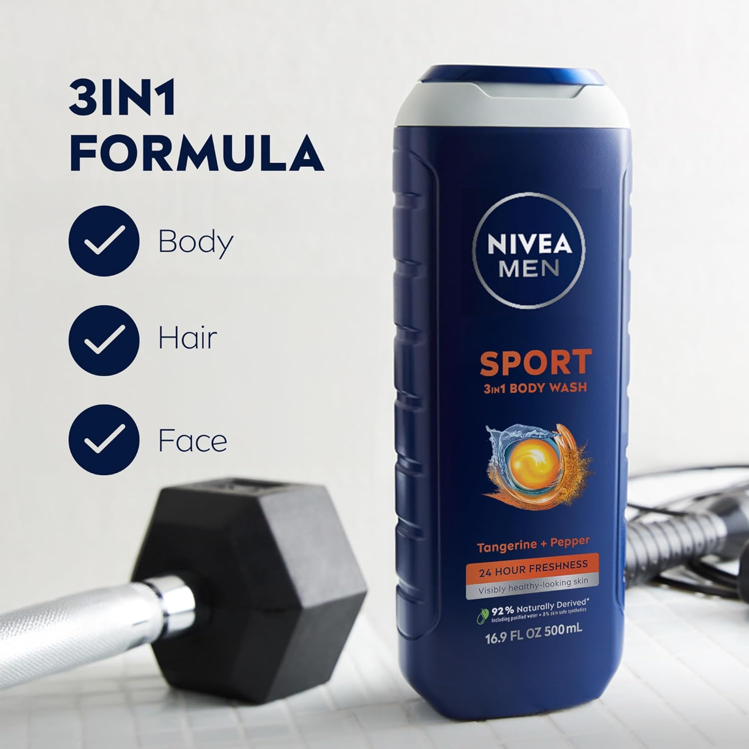 Nivea for Men Sport 3-In-1 Body Wash, 16.9 Fluid Ounce image number 2