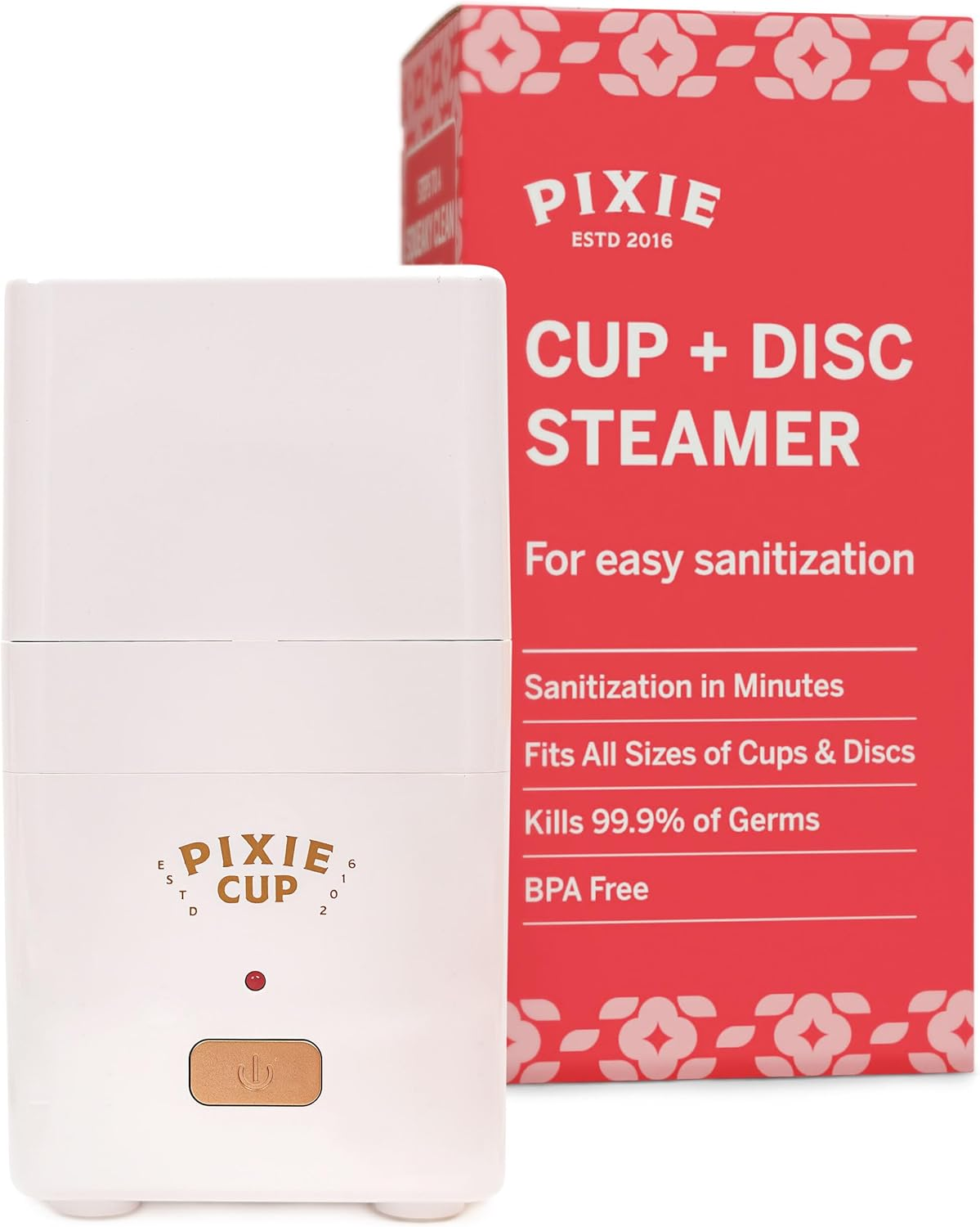 Pixie Menstrual Cup Sterilizer - Ranked 1 for the Best Steamer - Kills 99.9% of Germs with Cleaner Steam - Wash Your Period Cup or Disc in 3 Minutes! - Automatic Timing Shut-Off Switch image number 1