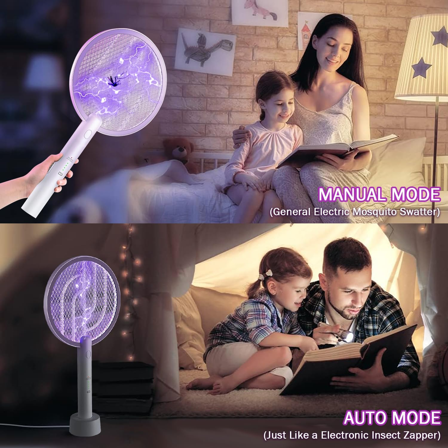 STORMHERO Fly Zapper Mosquito Swatter, 2-Pack Electric Bug Zapper Racket, Mosquitoes Swatter Fly Trap USB Rechargeable, 2IN1 Electric Mosquito Fly Bug Killer Racket for Indoor, Outdoor,Garden&Camping image number 2