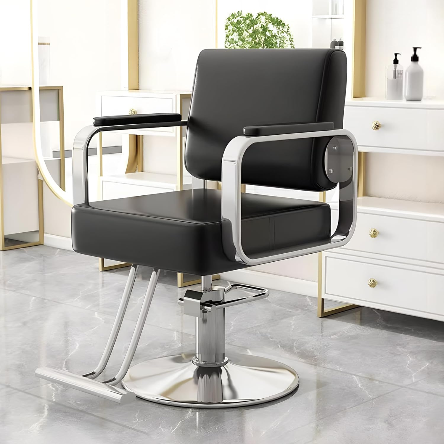 Lauft Salon Stool Swivel Chair Backrest Barber Hair Dresser Chair Hydraulic Lift Rotating Spa Seat (Blk-01)