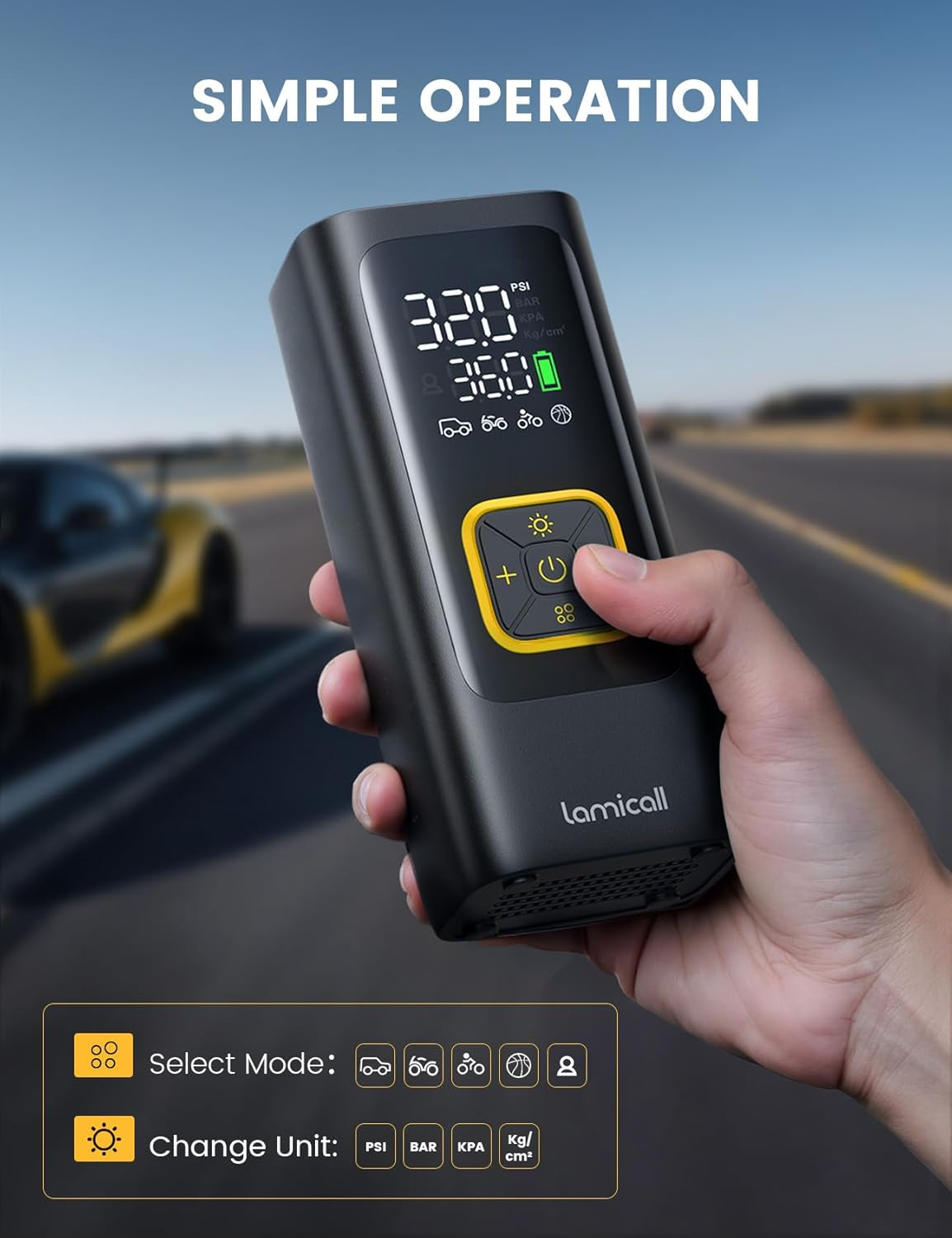 Tire Inflator Portable Air Compressor - Lamicall 150 PSI Cordless Car Air Tire Pump, Rechargeable Fast Inflate, Electric Bike Pump, Digital Pressure Gauge, LED Light, for Auto Motorcycle Ball image number 1