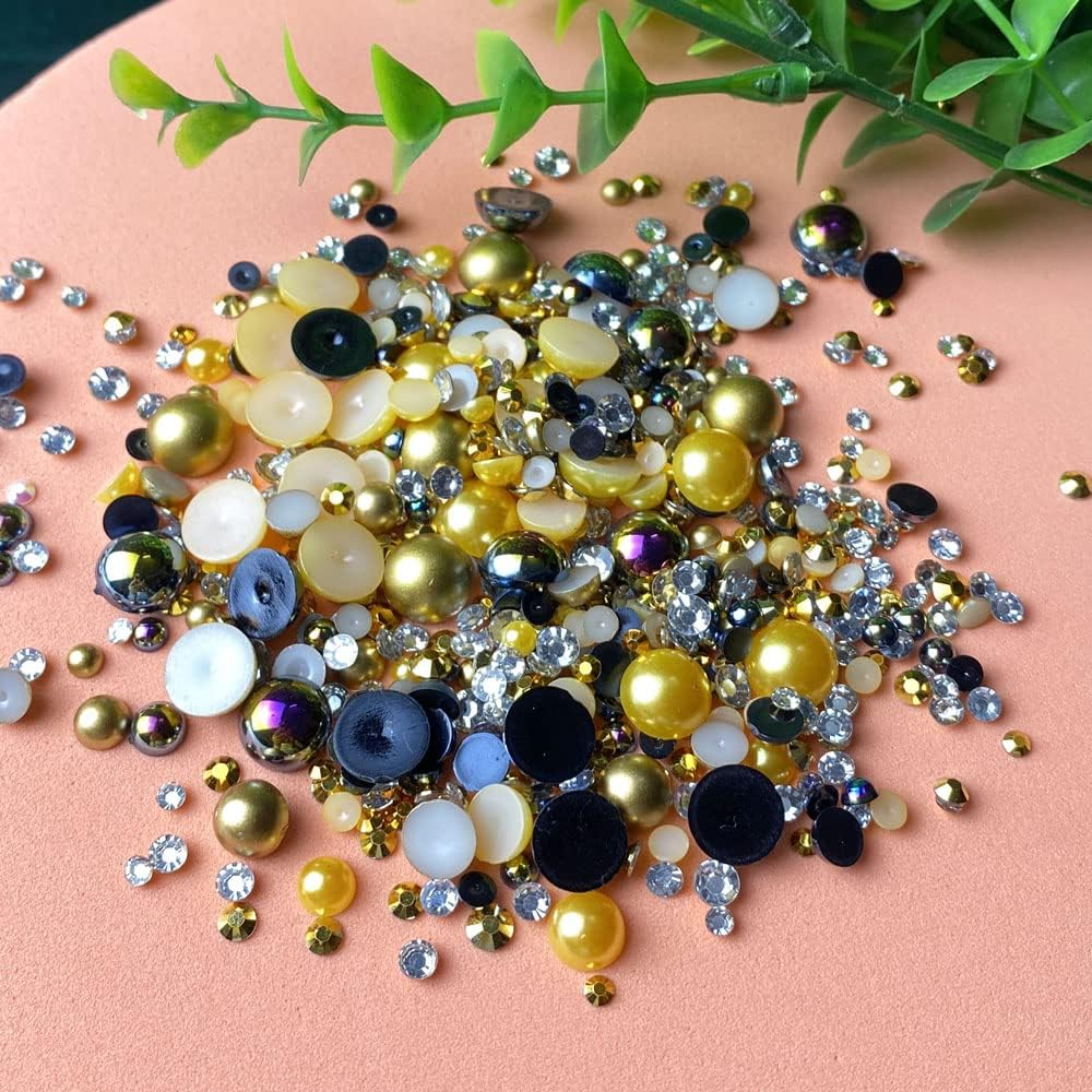 50G Mix Flatback Resin Rhinestones Half round Pearls Mixed Size 3Mm-10Mm AB Color Half Pearls Resin Rhinestones for DIY Craft Nail Art Shoes Clothes Tumblers Scrapbooking (Gold Series) image number 2