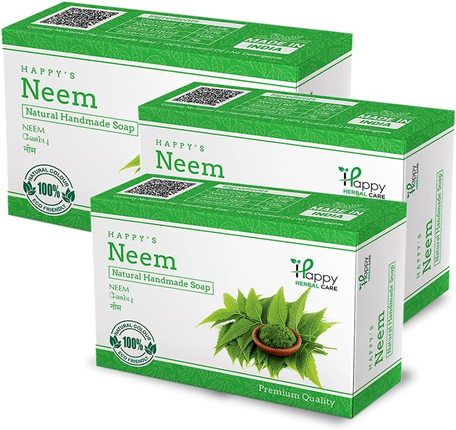 Happy Herbal Care Neem Handmade Soap, Pure Neem Leaves, Neem Soap for Skin Itching - Neem Soap Organic (Pack of 3) image number 1