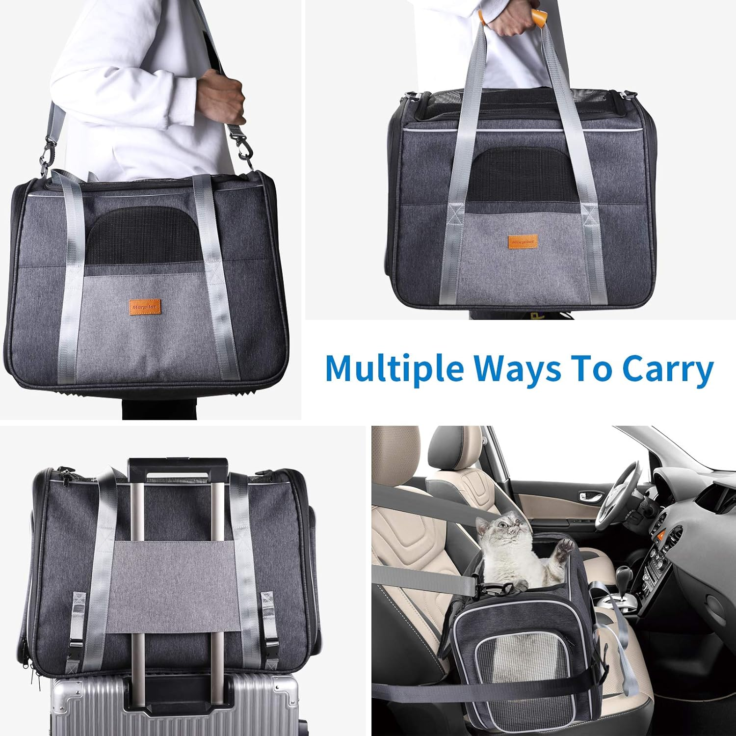 Morpilot Portable Pet Carrier with Top Opening, Breathable Mesh - Foldable Transport Bag for Dogs and Cats up to 20Lbs - Includes Shoulder Strap and Pet Bowl