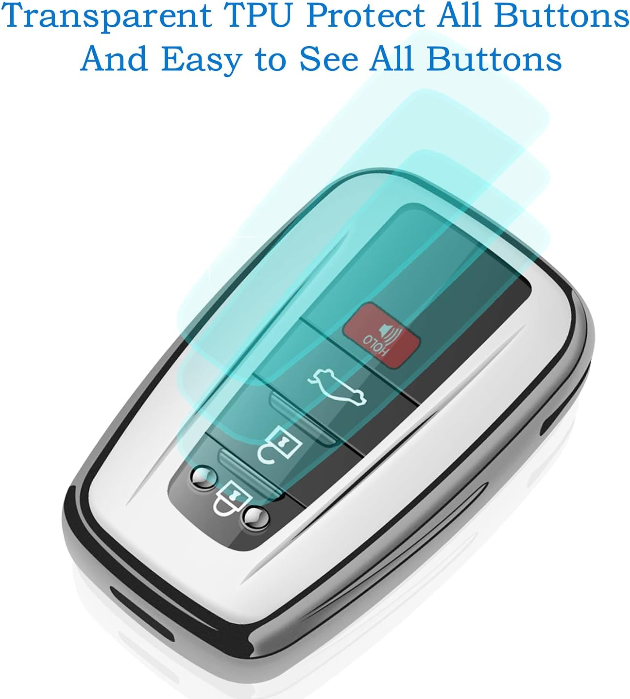 Tukellen for Toyota Key Fob Cover Special Soft TPU Key Shell Case Protector Compatible with 2018-2024 Camry Avalon C-HR Prius Corolla GT86 Highlander RAV4 4Runner Prado - Silver - Pink image number 5