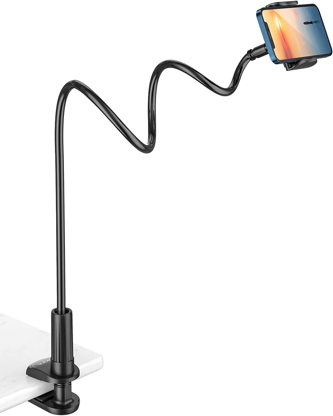 Phone Holder Bed Gooseneck Mount - FUKIFA Cell Phone Clamp Clip for Desk, Flexible Lazy Long Arm Headboard Bedside, Overhead Mobile Stand, Compatible with Iphone 15 14 Pro Max 13 12 Mini 11 8 Plus image number 6