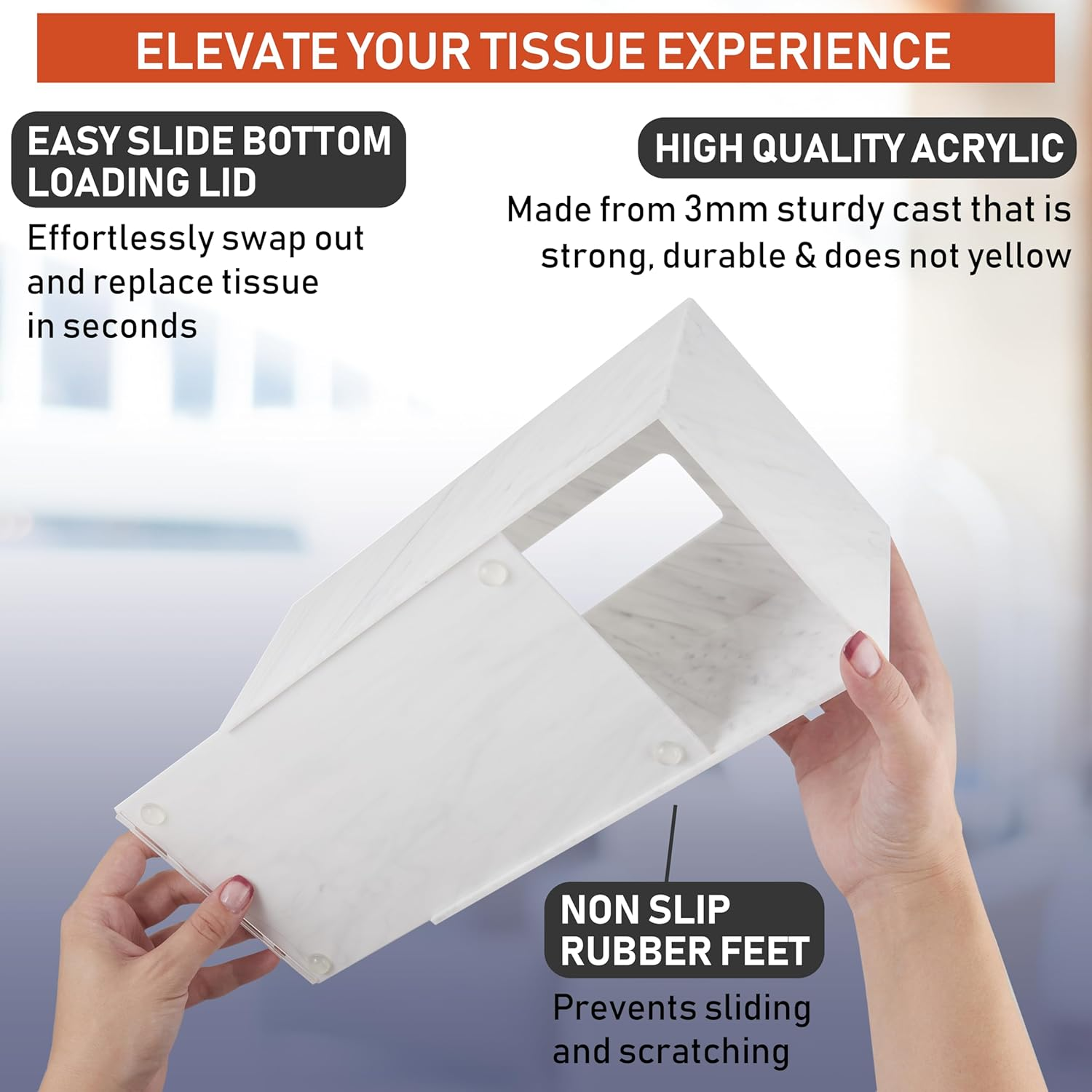 Acrylic Tissue Box Holder, Clear Tissue Box Dispenser for Facial Tissue, Napkins, Dryer Sheets. Perfect Cover for Bathroom, Desks, Countertops, Vanity, Bedroom, Night Stands (Rectangle, Marble) image number 2