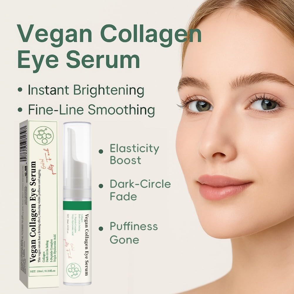 2PCS Vegan Collagen Eye Serum with Peptides & Hyaluronic Acid Improve Skin Elasticity, Reduce Fine Lines & Dark Circles Eye Care image number 1