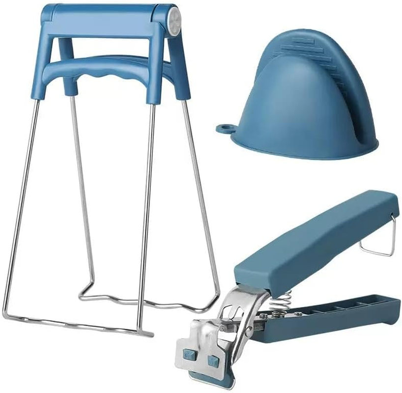 Hot Plate Gripper,Stainless Steel Bowl Clip,Kitchen Tongs Bowl Dish Pan Clip Anti-Scalding 3-Pack (Navy-Blue) image number 2