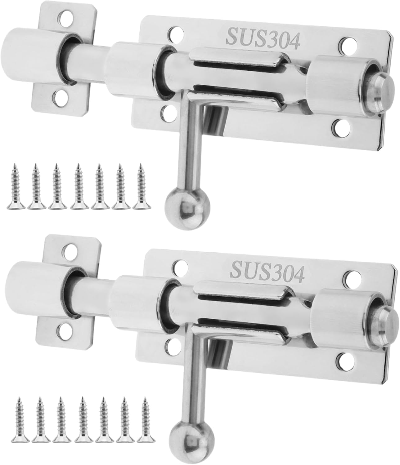 Slide Bolt Gate Latch, 2 Pack 10 Inch 304 Stainless Steel Barrel Bolt Latch with 8 Mm Padlock Hole, 10 Mm Bolt Heavy Duty Silver Sliding Latch Lock