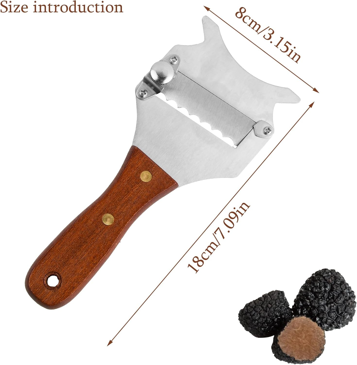 Slicer for Truffle, Stainless Steel Truffle Cheese Slicer, Truffle Slicer Cheese Chocolate Truffle Shaver Cutter, Truffle Cheese Slicer Grater, with Adjustable Blade, with Wooden Handle, for Mushrooms image number 6