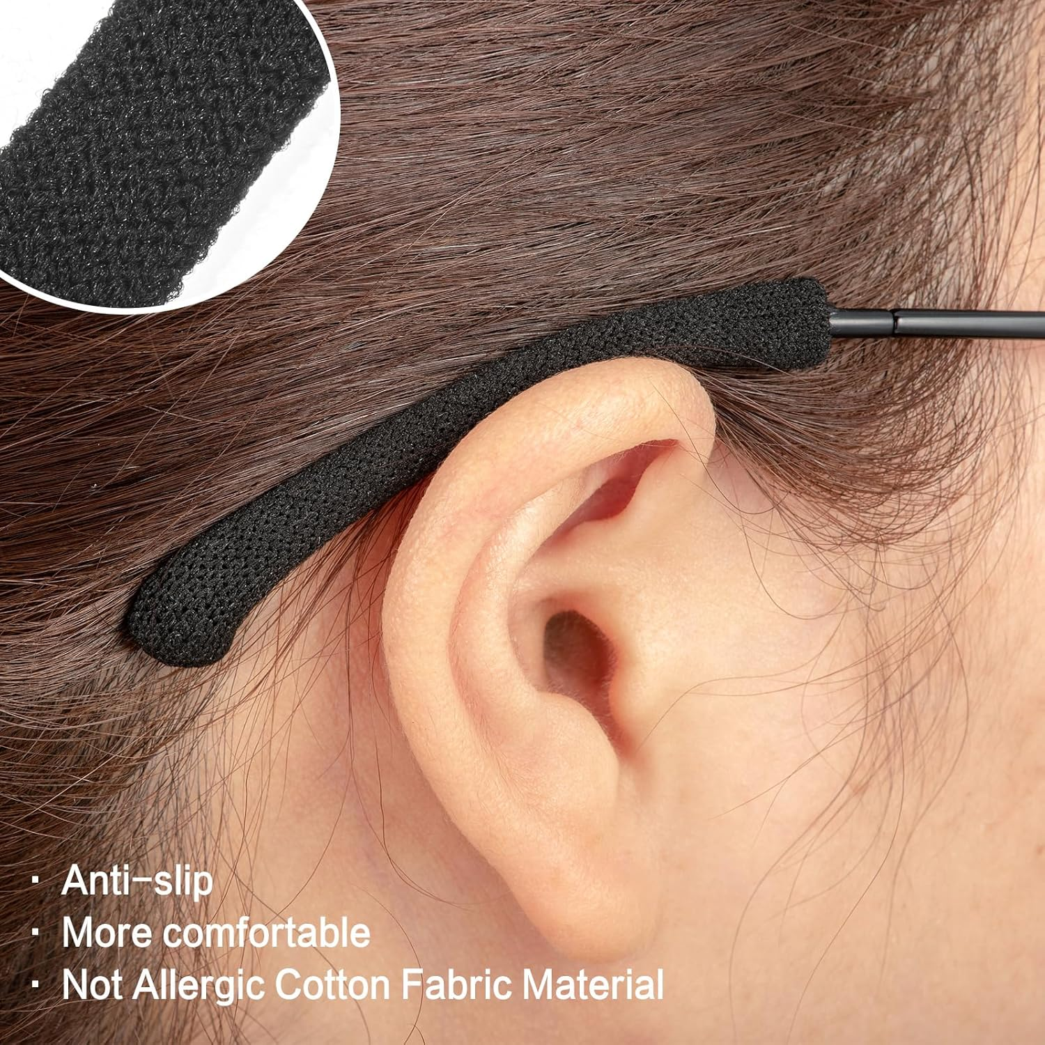 Eyeglasses Ear Cushions for Glasses Ear Cushion for Glasses behind Ears Eye Glasses Ear Grippers Soft Knitting Cotton Eyeglasses Temple Tips Sleeve Glasses Arm Cushion anti Slip, Black, 33Mm-50Mm,