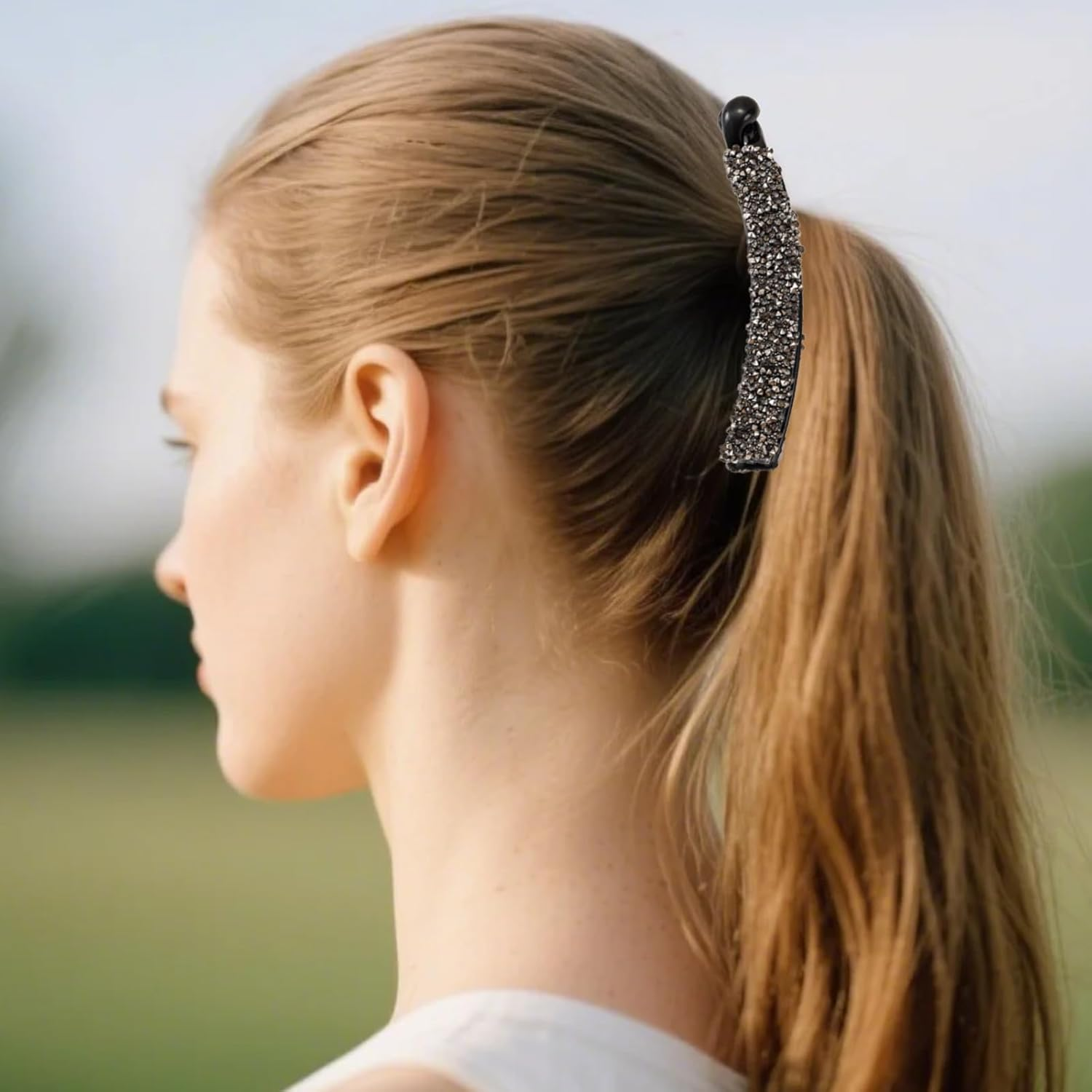 Pack of 2 Hair Clips Women'S Rhinestone, French Hair Clip Silver, Banana Clip Glitter, Hair Clips Women'S Elegant Rhinestone, Banana Clip, Suitable for Women, Girls (Black, White) image number 6