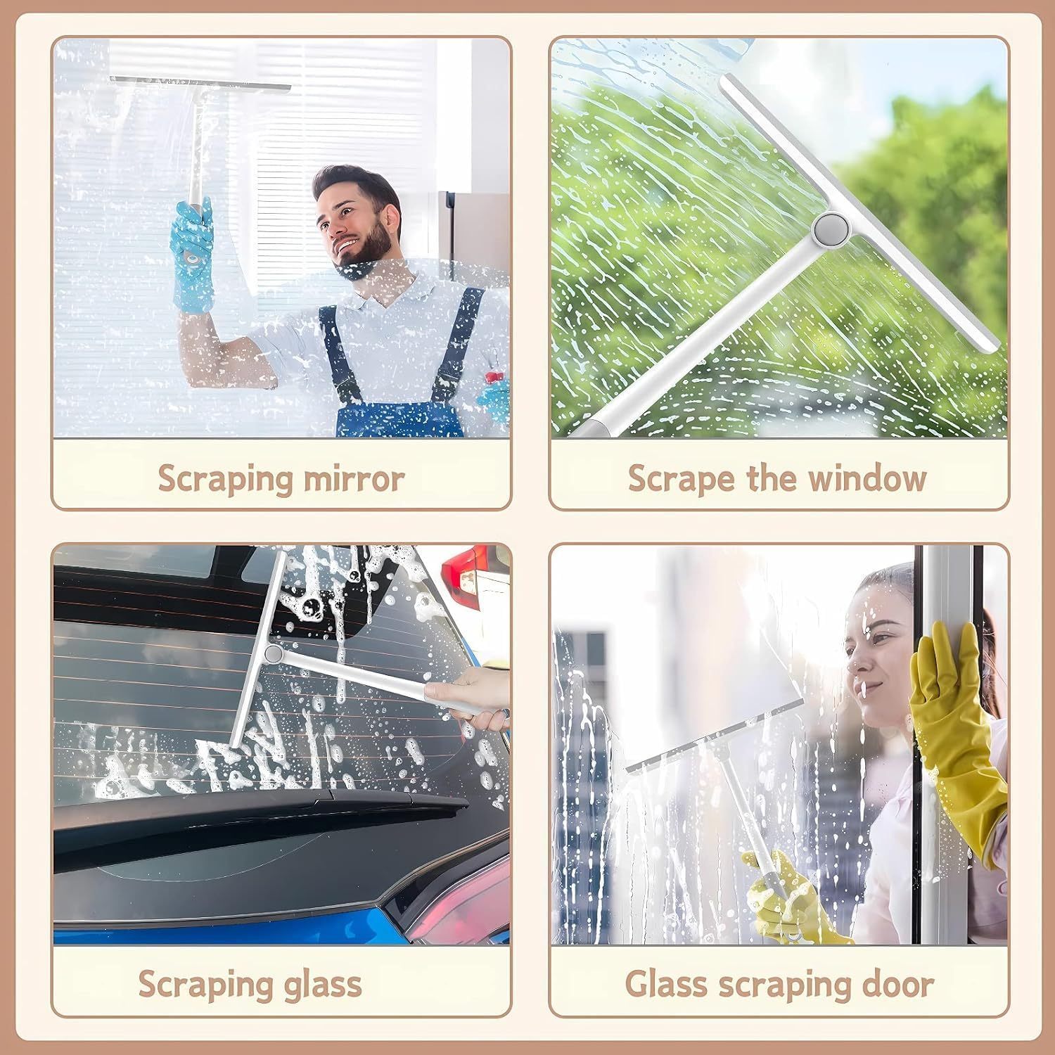 T-Shape Shower Squeegee for Window Glass,1Pc Heavy Duty Window Scrubber Flooring Scrubbler of Bathroom, T-Shape Glass Scraper Cleaning Wiper,Silicone Shower Window Squeegees, White - Blue image number 2