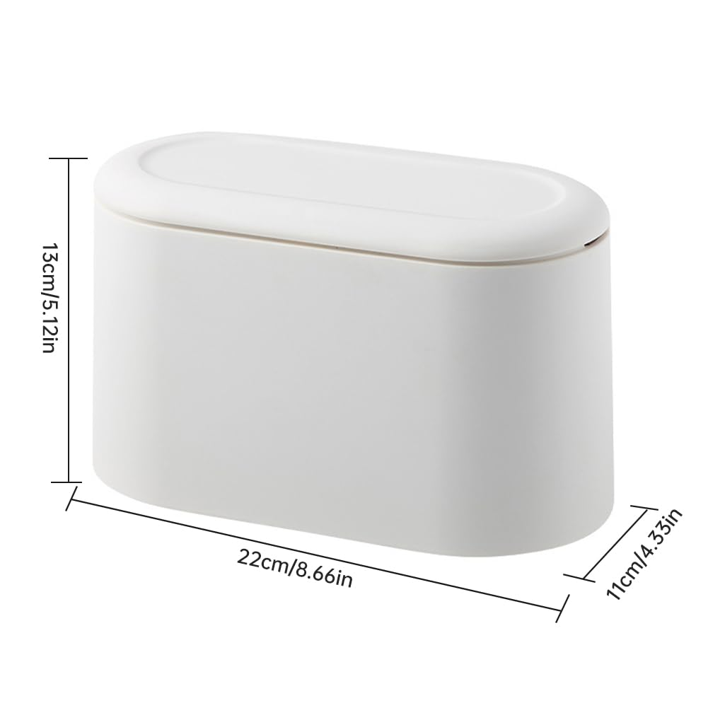 Mini Desk Trash Can with Lid Removable Small Garbage Can,White Pop up Countertop Wastebasket,Counter Garbage Lint Bin for Bathroom,Office,Kitchen,Desk image number 2