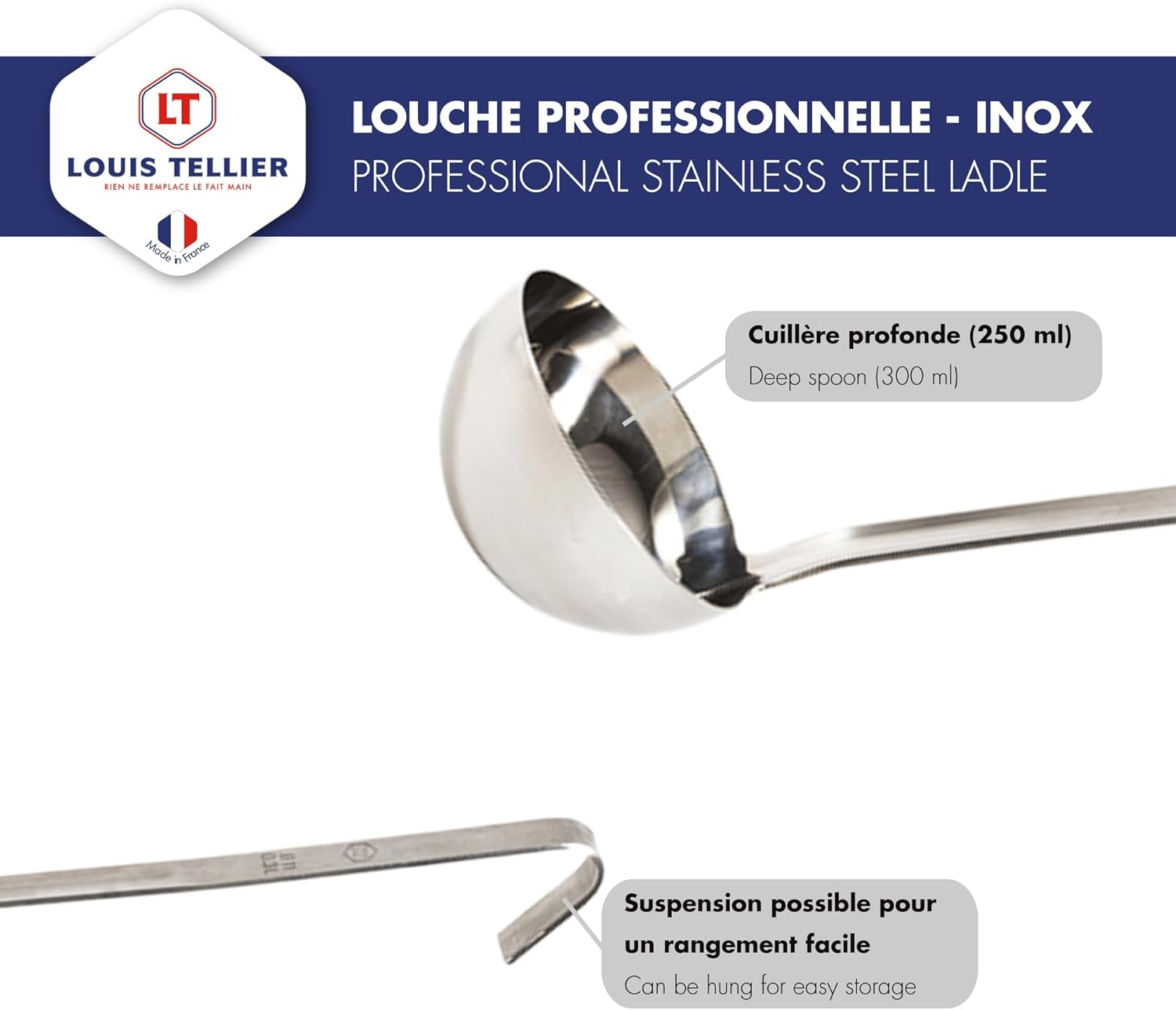 LOUIS TELLIER - Professional Ladle - Stainless Steel - 10Cm - 250Ml image number 4