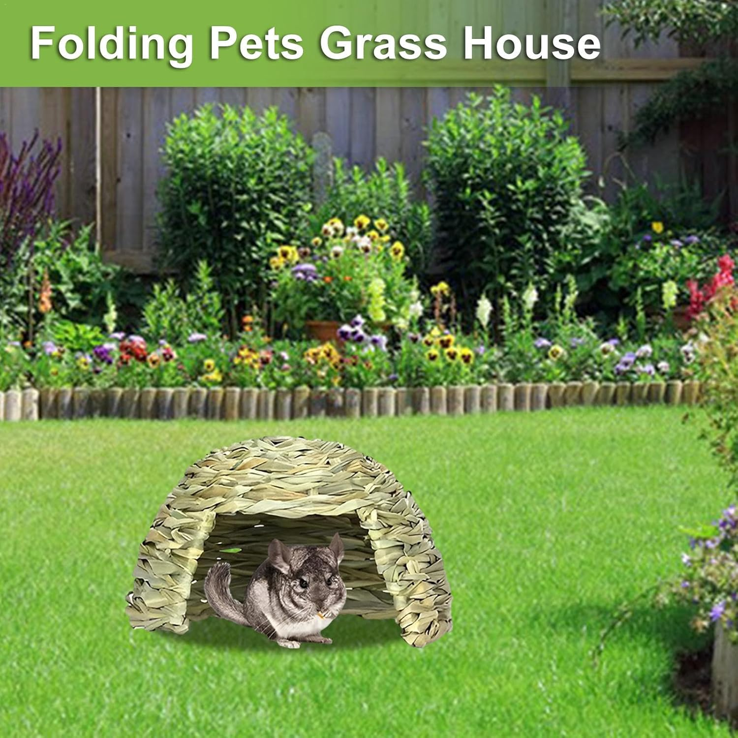Grass House - Folding Bed Guinea Pig Hideaway, Sleeping Grass Nest Hideaway, Pet Straw House, Cozy Small Animal Hideaway, Portable Guinea Pig Shelter | Small Animal Play Hideaway, Hay Bed For - S image number 6