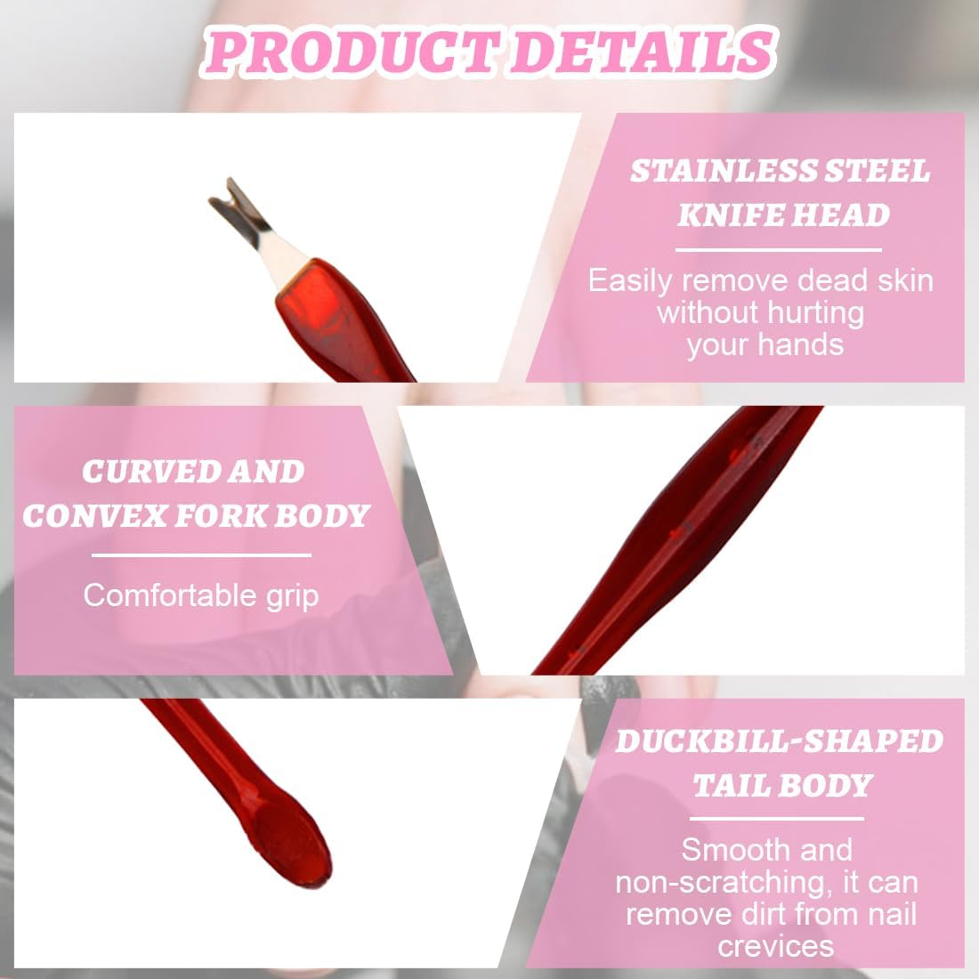 JYNXOR Cuticle Remover, Cuticle Trimmer, Cuticle Pusher, Cuticle Pusher Cutter, for Fingers and Toenail Care Pack of 4 image number 5