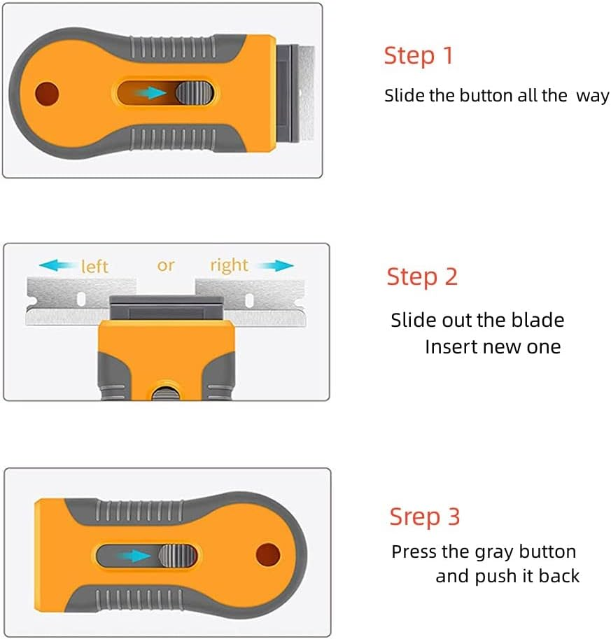 Razor Blade Scraper,1Pcs Multi-Purpose Mini Razor Scraper,Scraper,Mini Scraper Bonus Blades,Multi-Purpose Cleaning Razor Scraper,Plastic Razor Blade Scraper with 10Pcs Metal Blade,Yellow - Blue image number 7