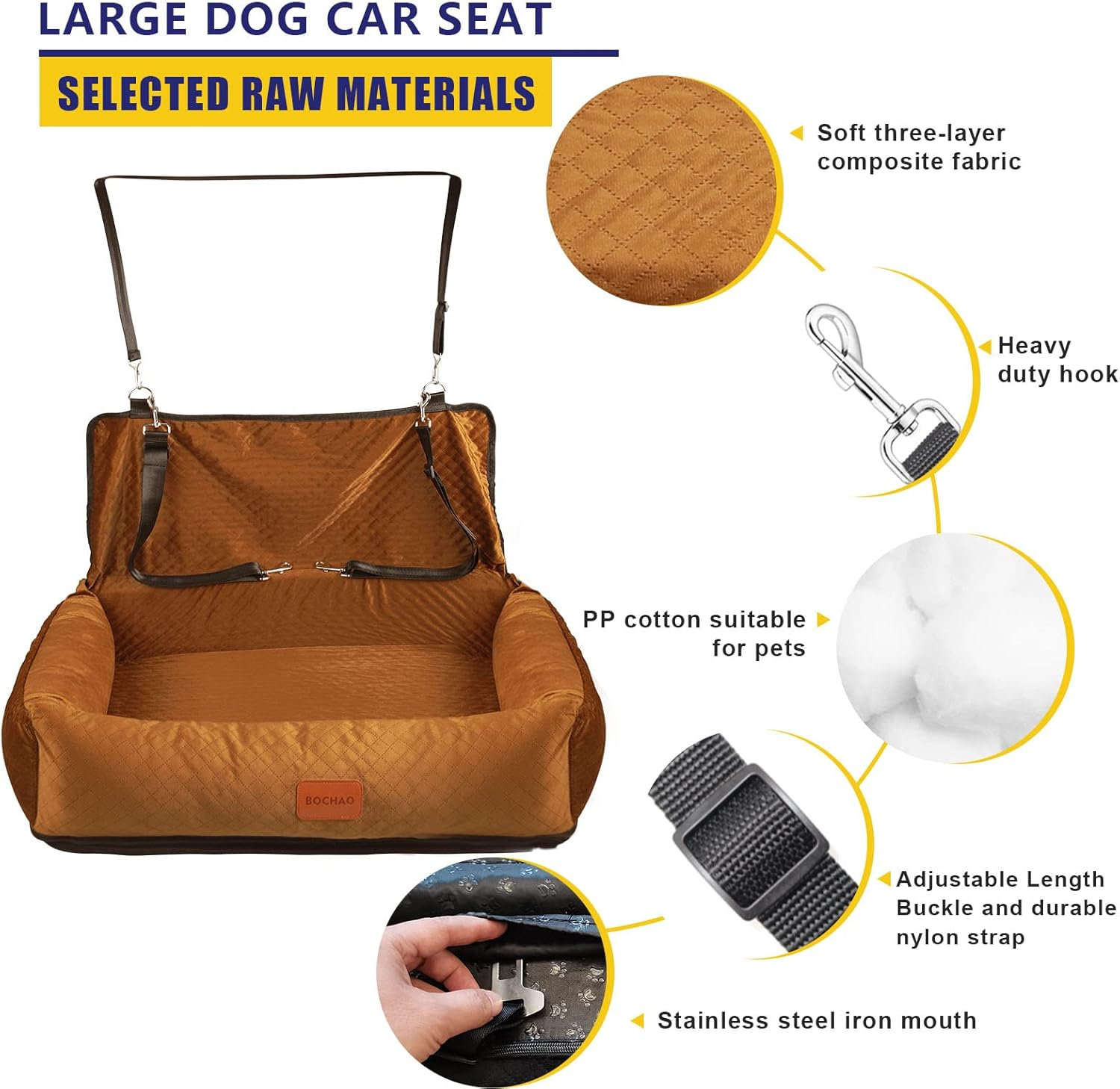 BOCHAO Dog Car Seat for Large/Medium Sized Dogs,Dog Car Travel Bed Dog Seats Made,Comfortable and Safe;Multipurpose Design-Can Be Converted into a Dog Bed or a Dog Sofa Cushion,With Dog Blanket. image number 2