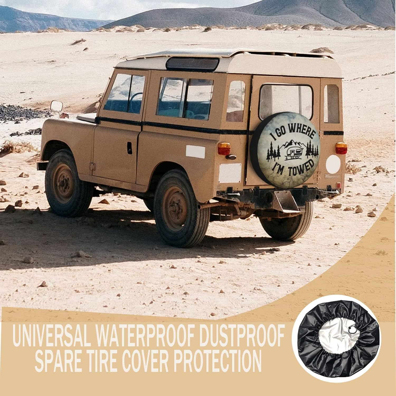 Spare Tire Cover I Go Where I'M Towed Wheel Tire Cover Waterproof Sun Protection Universal Fit for Trailers Rv SUV Truck Camper Travel 15 Inch image number 5
