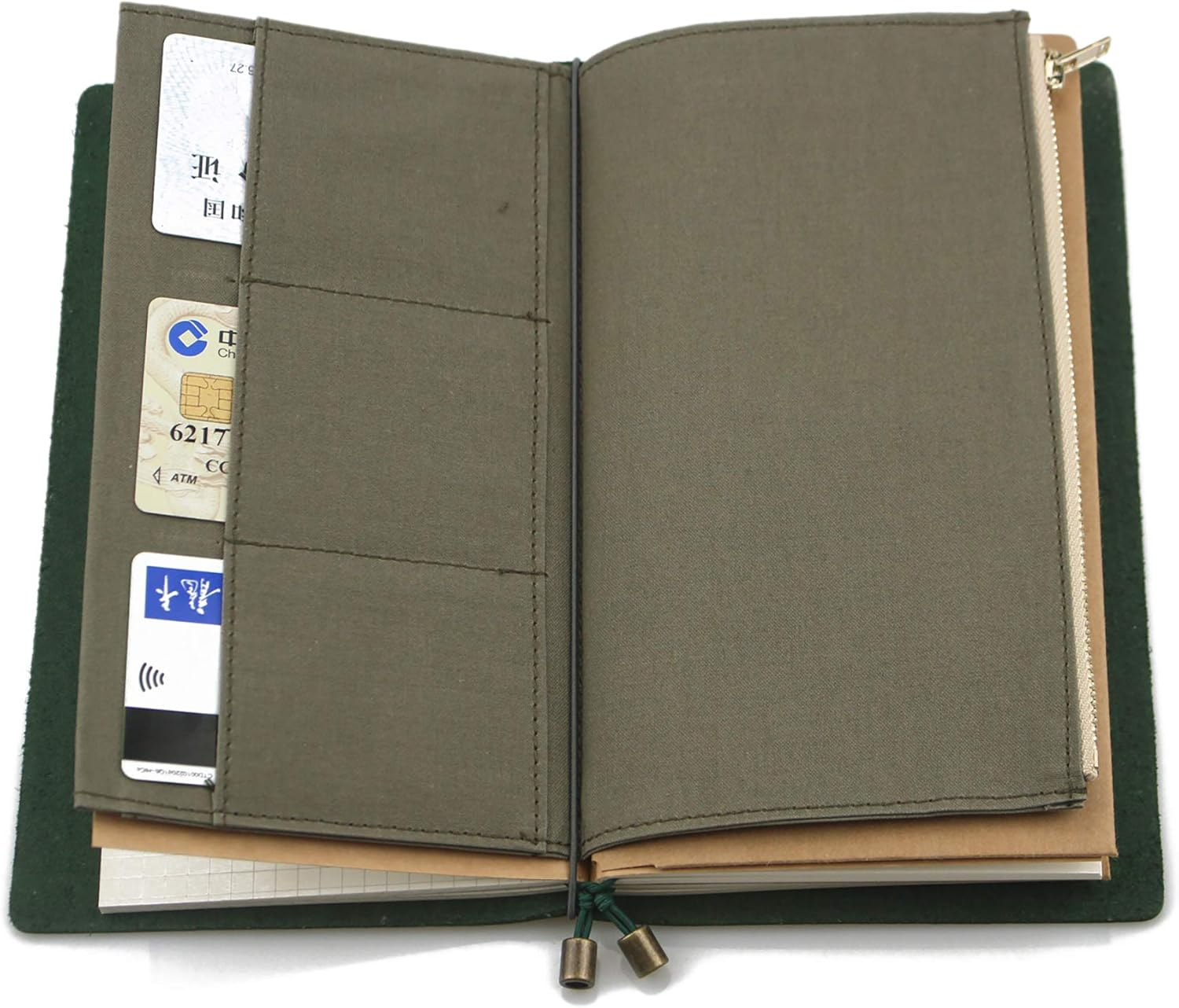 Dwpetzo Standard Travelers Notebook Wallet Insert Pocket with 2 Elastic Bands,1 Canvas Zipper Pouch Refill for TN Accessories Kit Card Holder Storage Bag File Folder Stationery image number 3