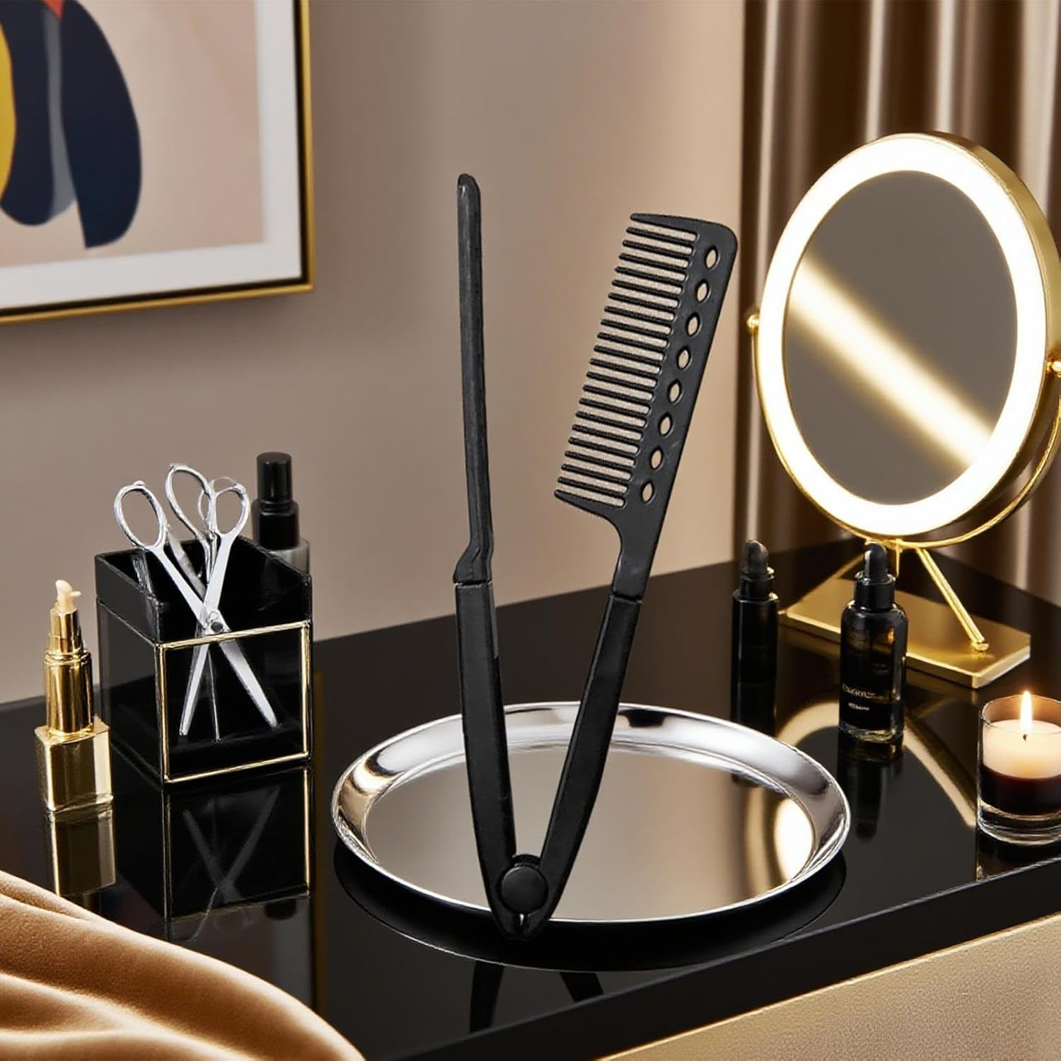 Derwrtup Straightener Comb for Women, Long Short Hair Styling V Type Straightener Comb, Non-Slip Ergonomic Handle Tool for Beginners Professionals Girls Ladies Home Salon - Pink image number 4