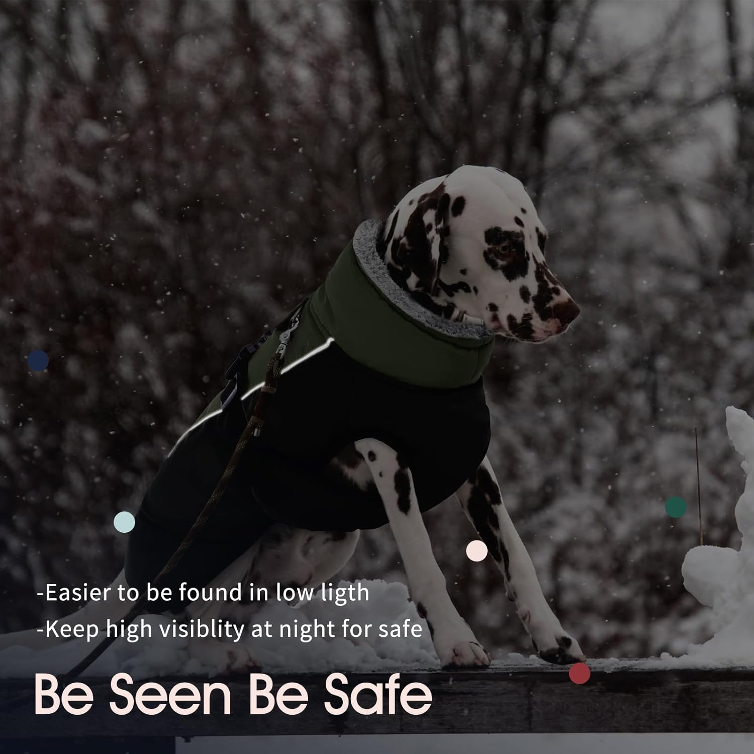 Iecoii Extra Warm Dog Coat Reflective Adjustable Winter Jacket with Buckle Fleece Turtleneck for Cold Weather, Soft for Small Medium Extra Large Dogs, Army Green image number 1