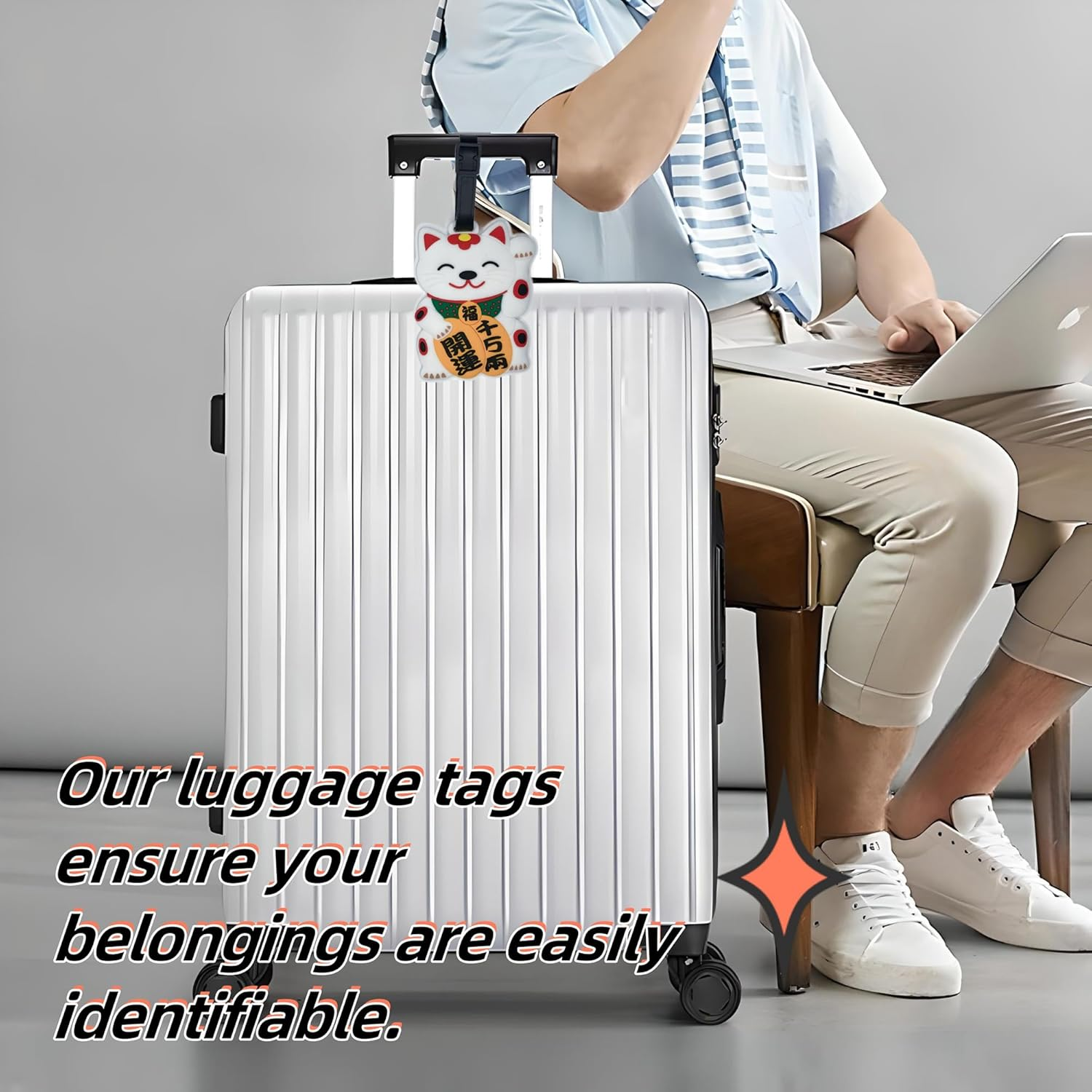 ANINIUCN Maneki Neko Japanese Silicone Luggage Tag &ndash; Cute Lucky Cat ID Label for Suitcases, Backpacks & Travel Bags &ndash; Fun Travel Accessory for Teens & Adults image number 1