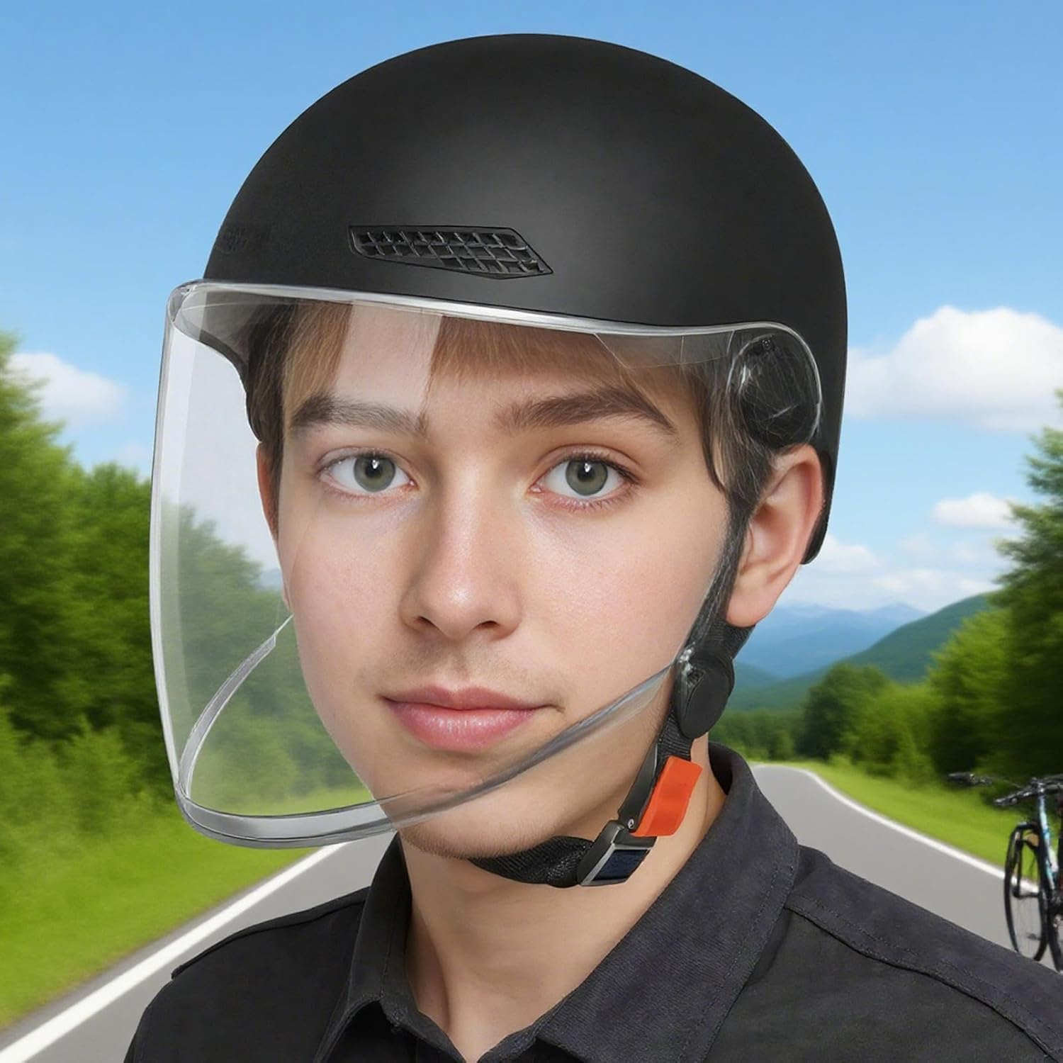 Half Helmet Motor Bike Helmet Men | Open Face Motorcycle Helmets, Sun Protection Retro Quick Release Hat for Women Youth Riding Motor Scooter ATV Electric Bike Motocross Racing - 01 image number 5
