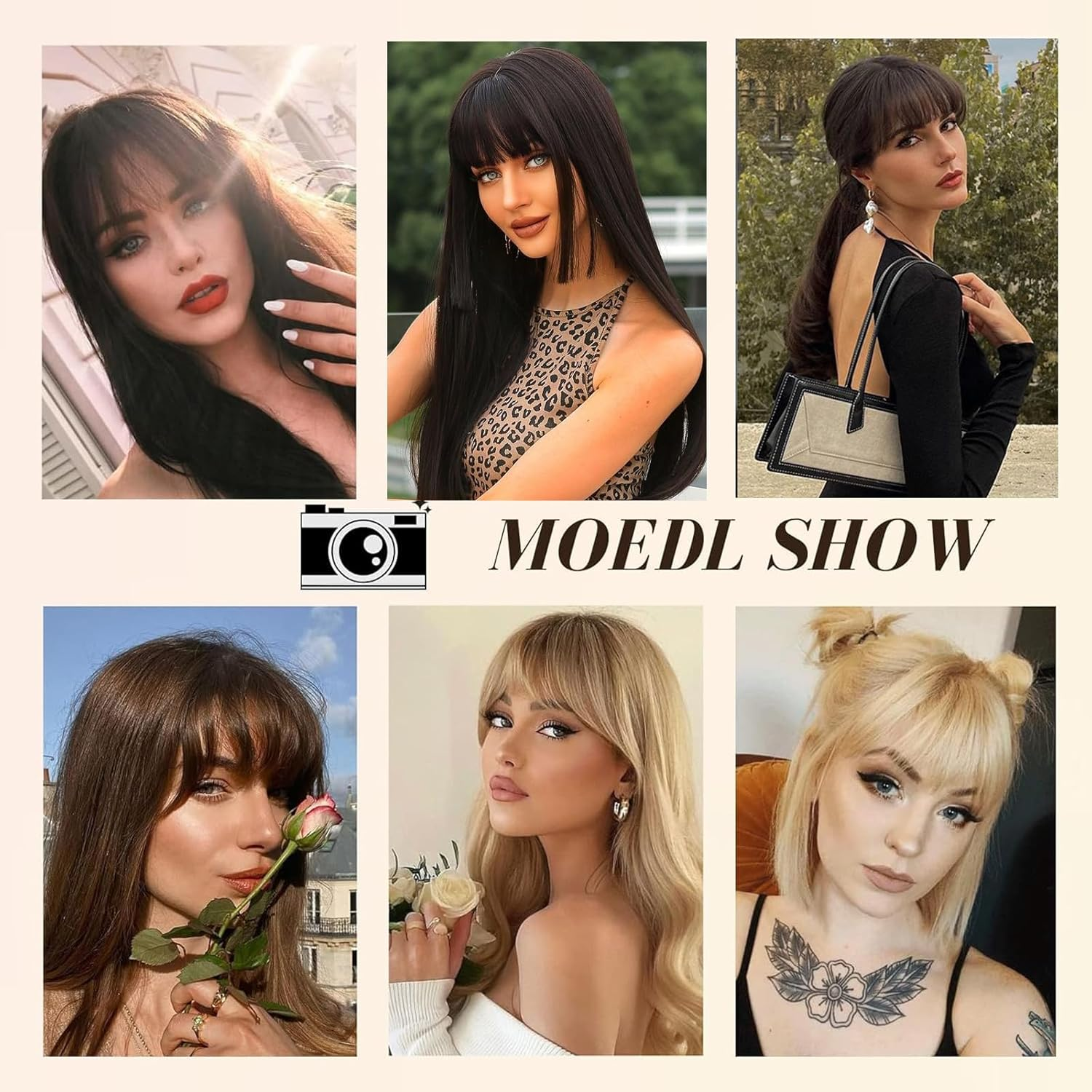 YBYMCAI Clip in Bangs - Dark Brown Human Hair French Curtain Bangs for Women - Clip on Bangs with Temples - Wig Hair Extensions for Daily Wear image number 1