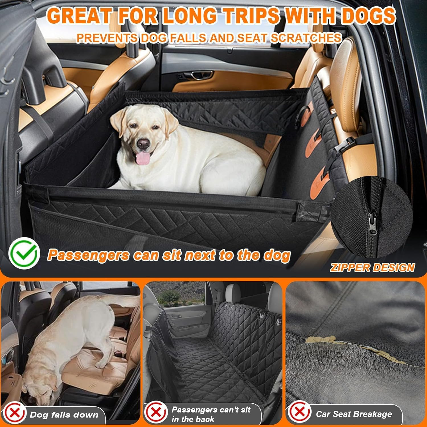 Dog Car Seat for Medium Dogs, Foldable Back Seat Extender for Dogs,Large Pet Car Seat Cover for Back Seat,Dog Hammock for Car Back Seat Pet Bed Mattress,Easy Clean for Cars (Black Large) image number 3