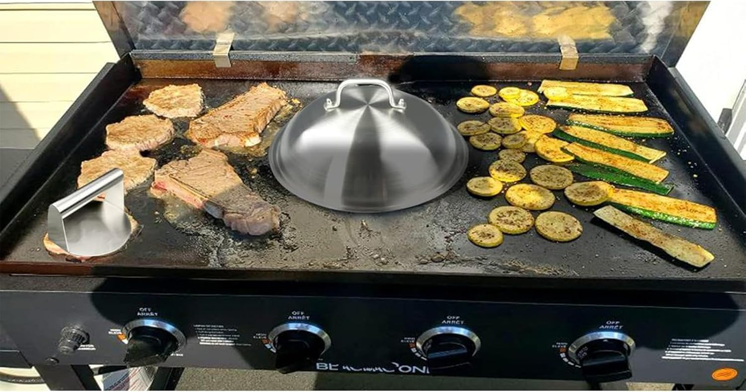 Cozioz 2PCS Heavy Duty 32CM round Basting Cover - Stainless Steel Cheese Melting Dome and Steaming Cover - Perfect for Indoor or Outdoor Flat Top Grill Cooking, 0.6Mm Thickness image number 4