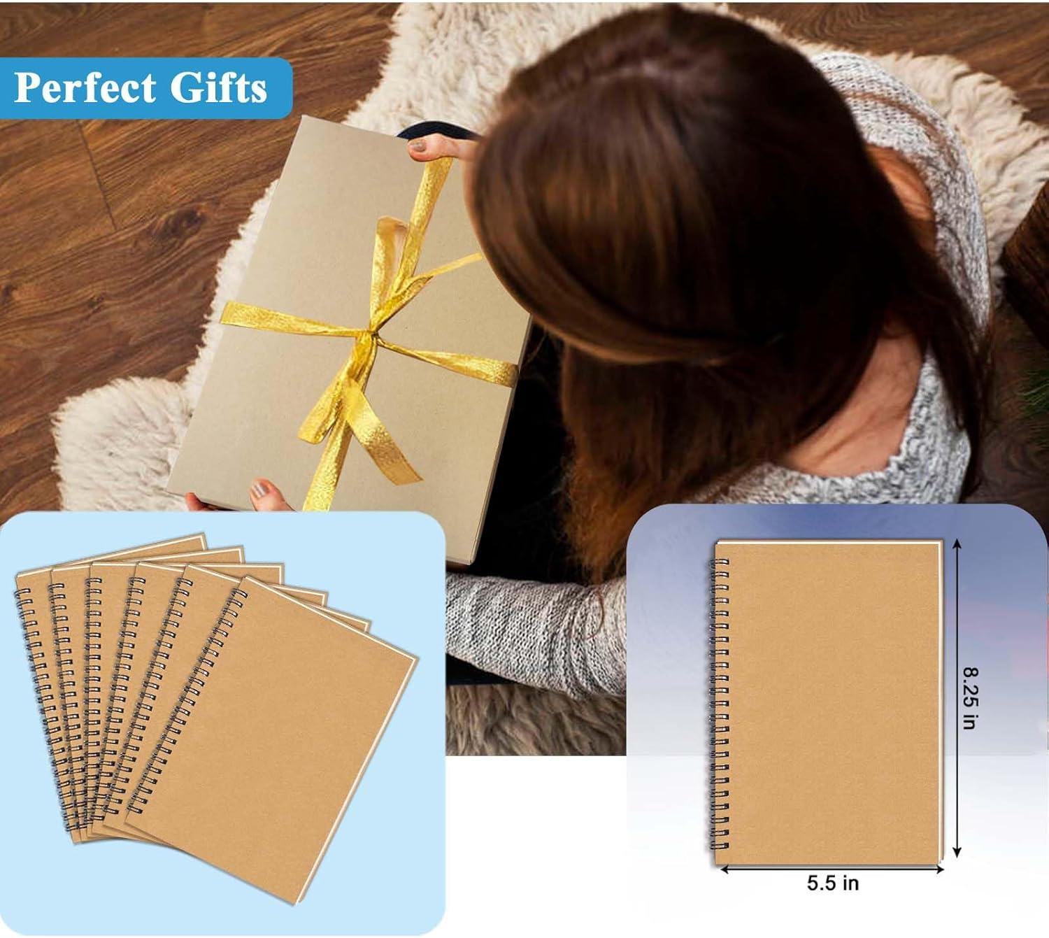 6-Pack Spiral Notebook A5, 70Gsm 120 Pages 8Mm Lined 21X14.5Cm Assorted Colors Soft Cover Kraft Spiral Journals A5 Notebook Side Opening Notepad for Home Office Project Writing School Gifts