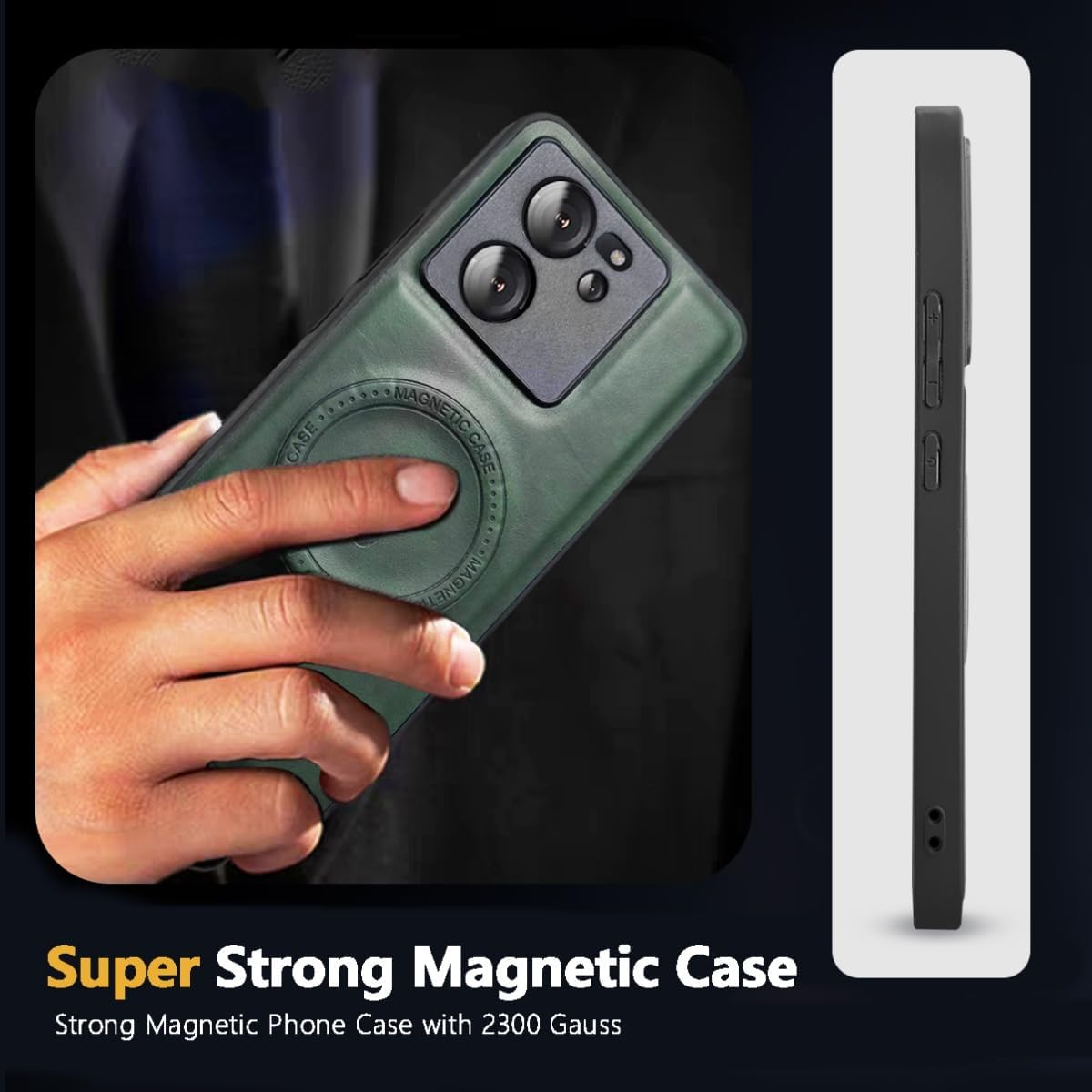 BEEJTUNY Mobile Phone Case for Oneplus ACE Pro/Oneplus 10T, Magnetic Case for 2300 Gauss Strong, Leather Shockproof Protective Case, Supports Wireless Charging, Black