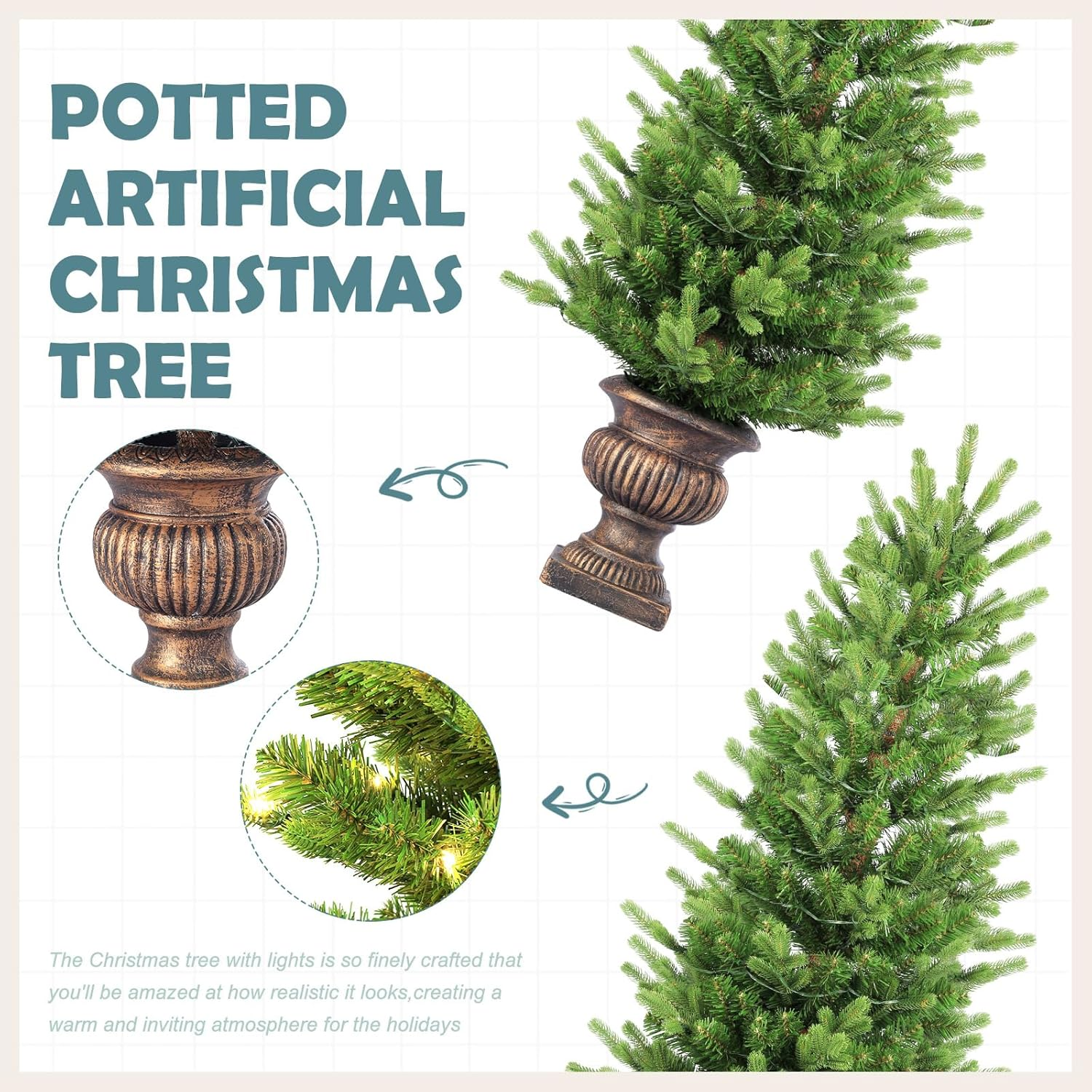 Outdoor Christmas Trees for Porch Entrances,Green Pine Branches and 100 LED Lights Pre-Lit Potted Artificial Christmas Tree for Front Door - 4Ft（Battery Box） image number 5