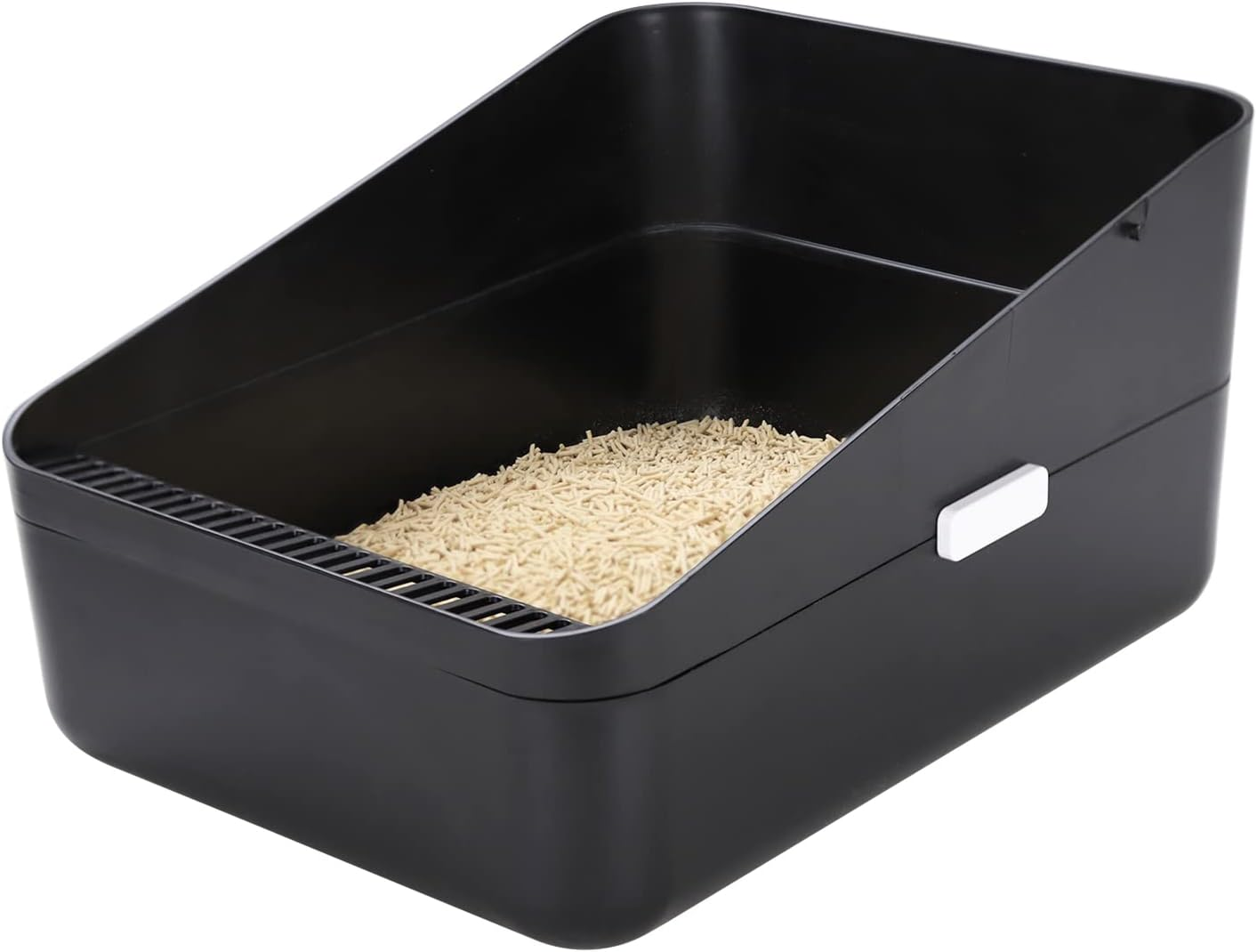 Sfozstra Open Top Litter Box: Black Medium Size with High Sides & anti Leak Design, Easy Clean Litter Pan for Home Cats image number 2