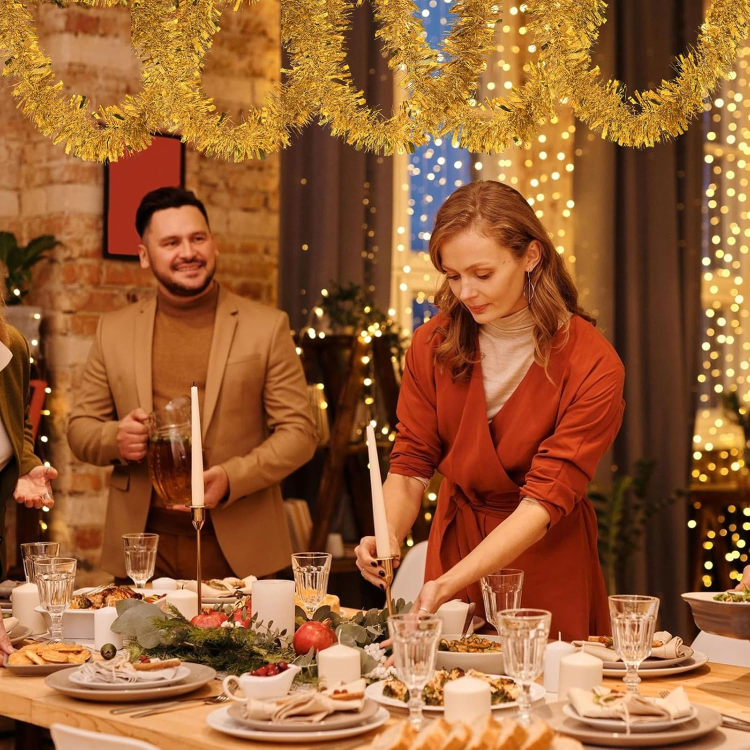 59 Feet Sparkling Christmas Tinsel Garland, Festive Gold Garland Artificial Metallic Hanging Decor for Xmas Tree, Home, and Party Decoration, Enhance Your Holiday Spirit image number 5